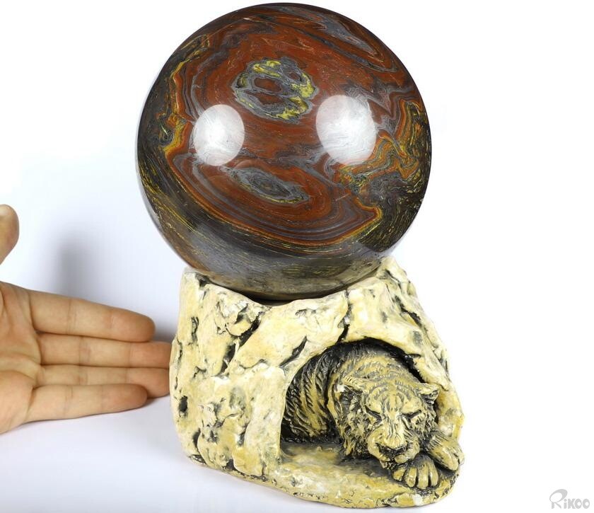 Huge 5.6″ Colorful Tiger Iron Eye Carved Crystal Sphere, Crystal Healing