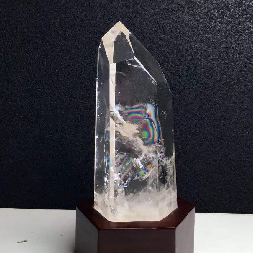1.37LB Natural Rainbow White Quartz Obelisk Crystal Energy Point Reiki Decor