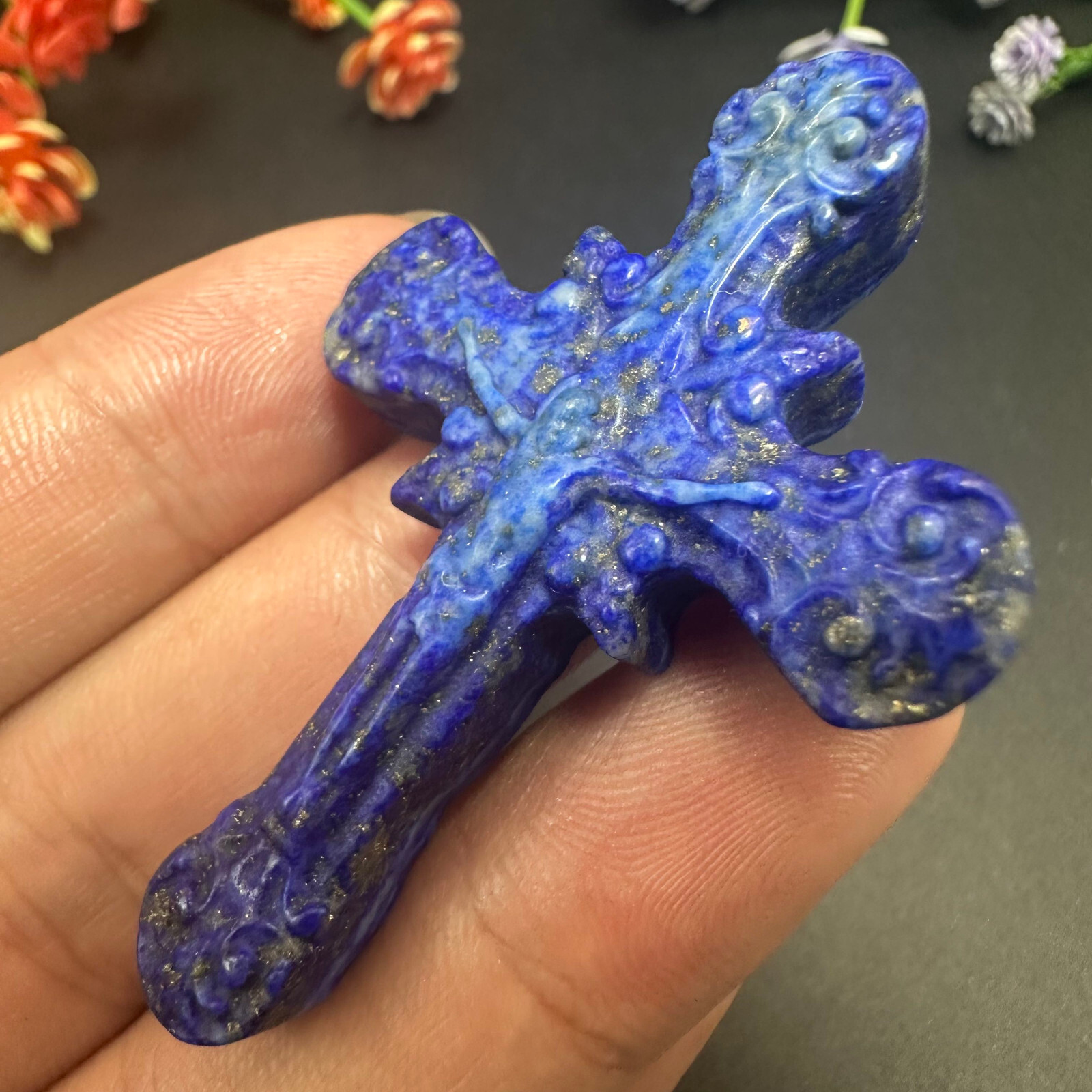 Natural lazurite Carved Christianity Cross Quartz Jesus Crystal Reiki Healing 1P