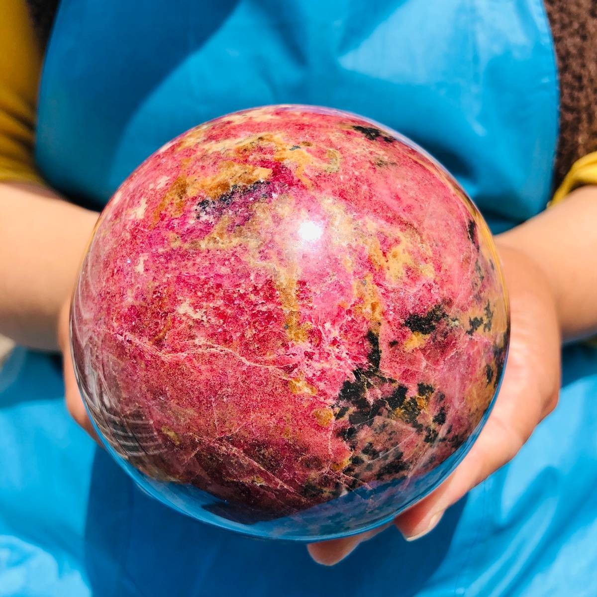 4.4LB Natural Rhodonite Crystal Sphere Pink Black Healing Gem Stone 4795