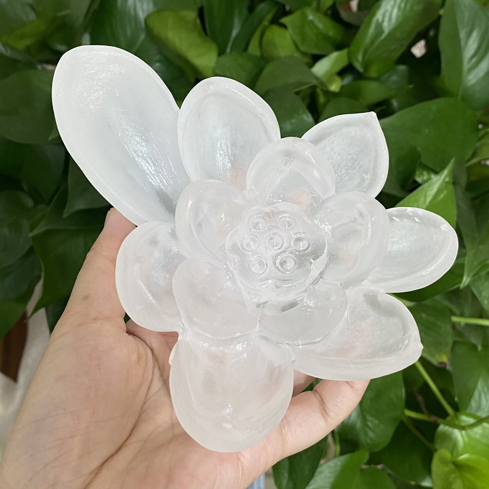 605g Natural clear quartz lotus crystal hand carved mineral specimen gift