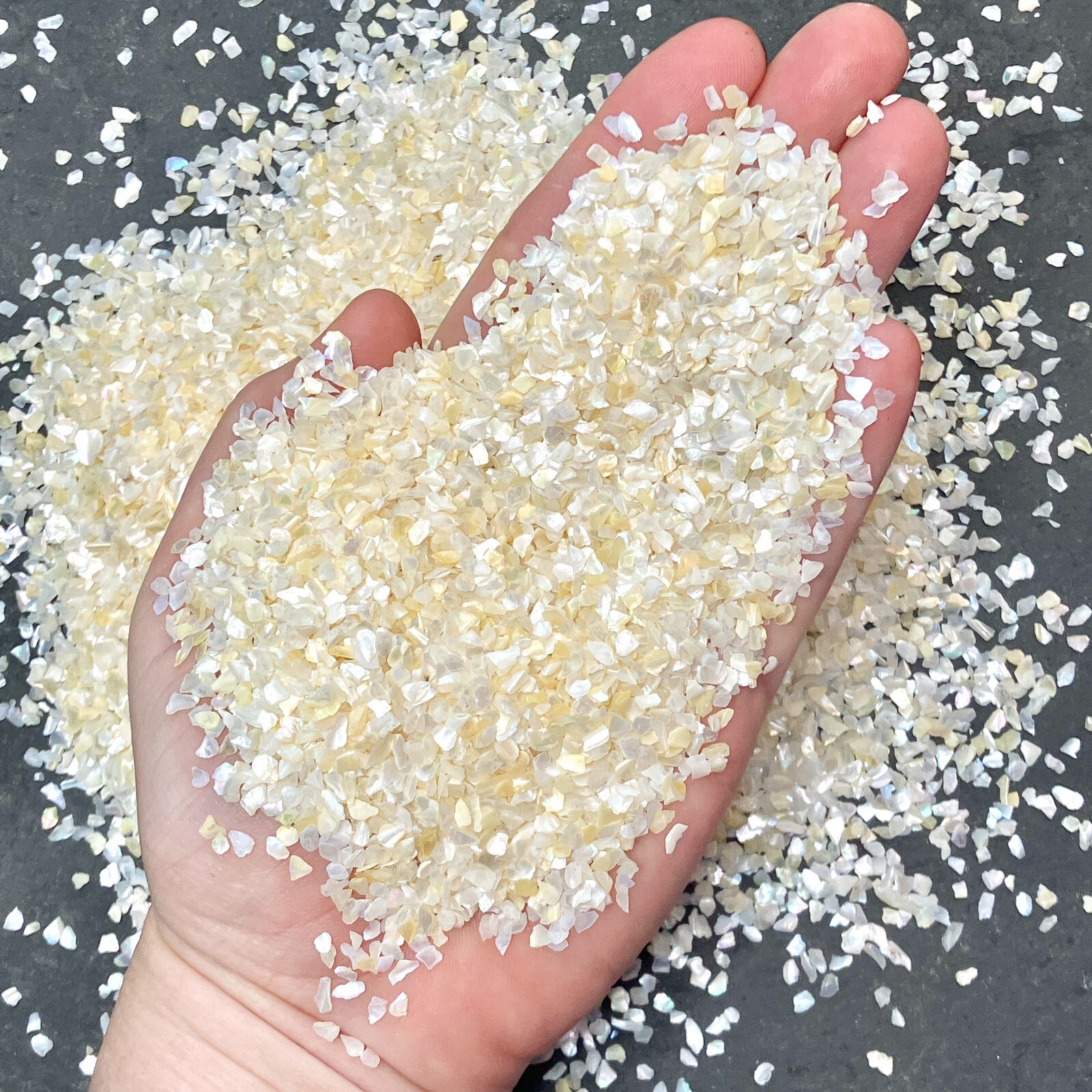 Crushed Creamy White Mother of Pearl Flakes, 2mm-4mm for Inlay, Resin Art