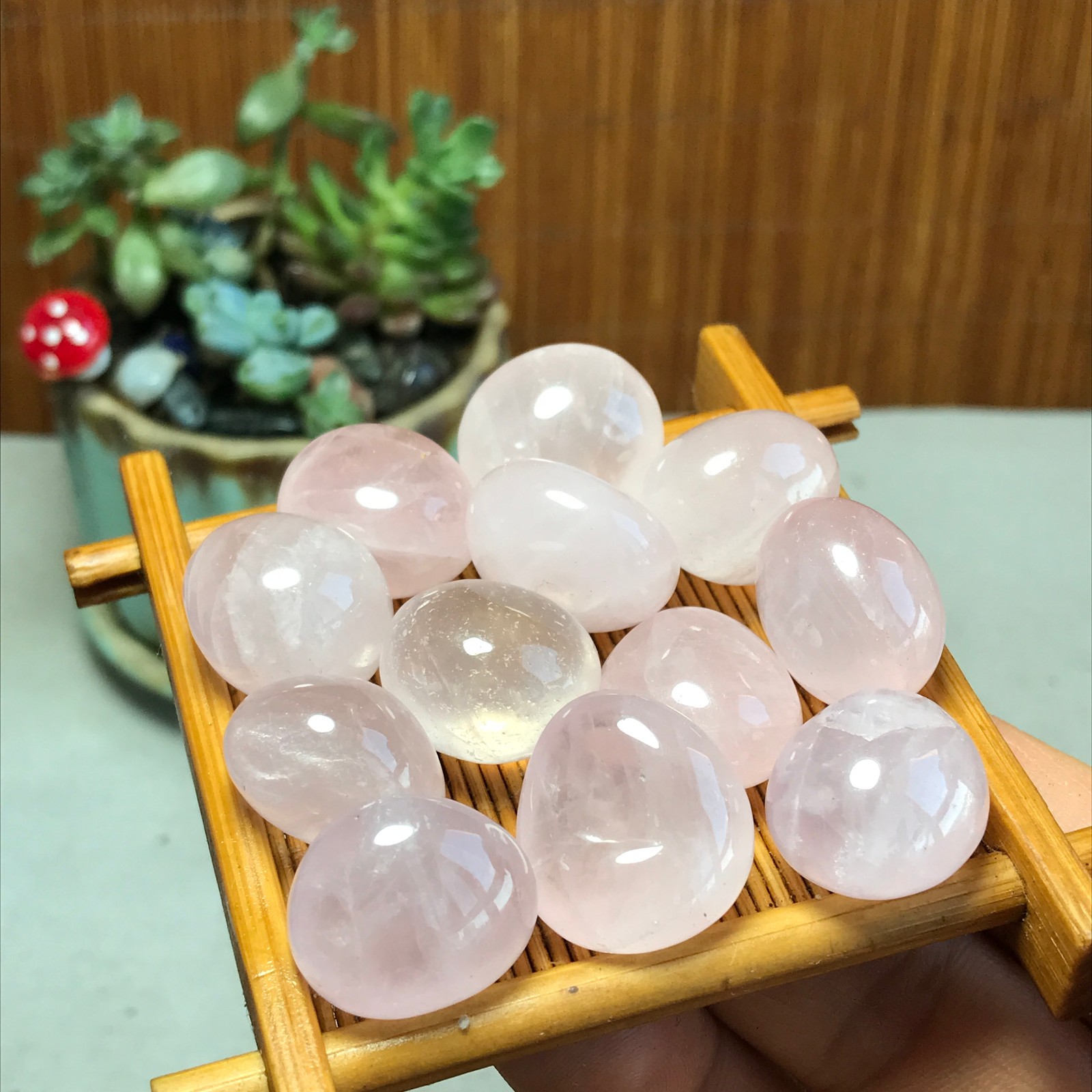 12pcs Natural pink rose quartz Crystal gemstone Polish Mineral Specimen 93g 5716