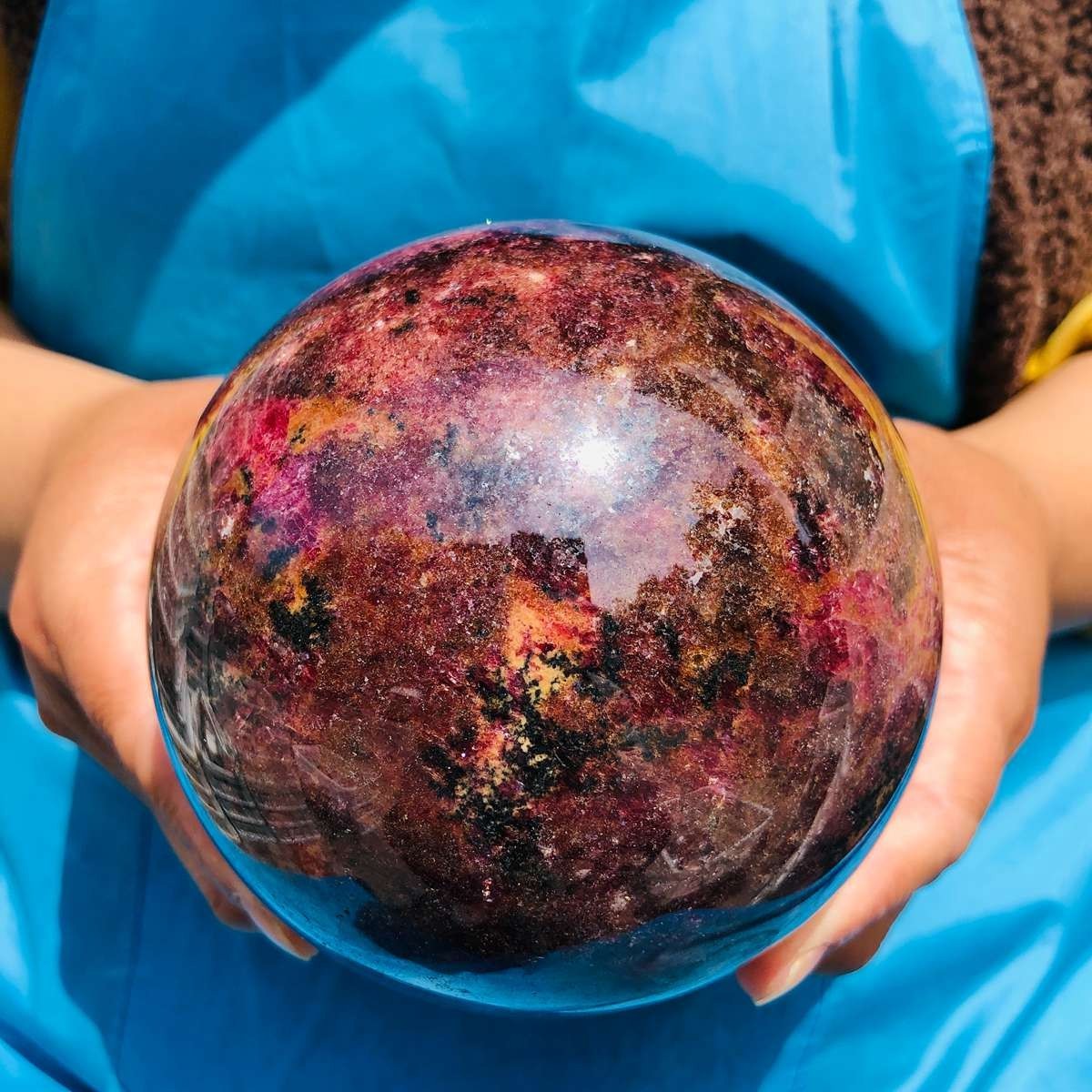 5.47LB Natural Rhodonite Crystal Sphere Pink Black Healing Gem Stone 4794