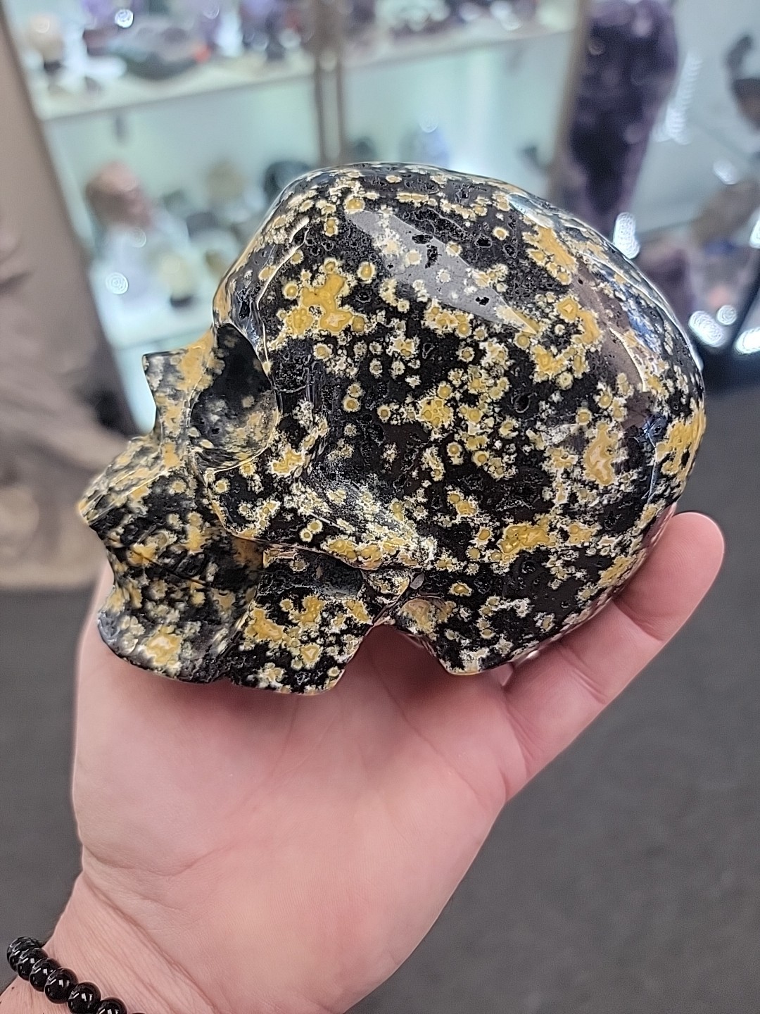 Yellow Flower Ocean Jasper Skull