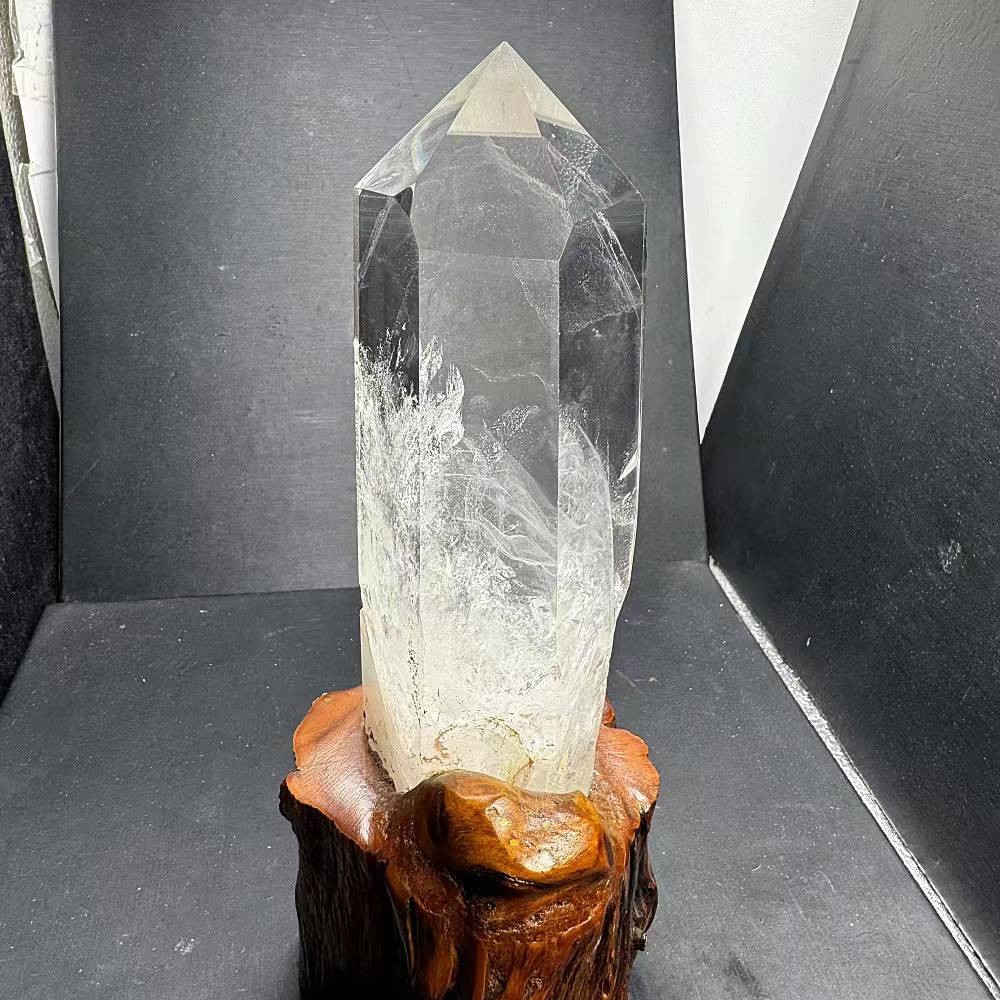 2.65LB Natural White Quartz Obelisk Crystal Energy Tower Point Reiki Decor+Stand