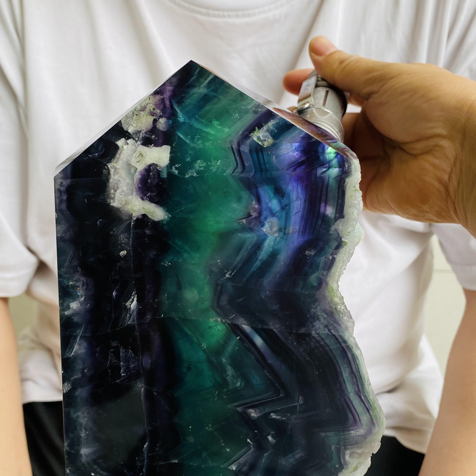 Natural Fluorite Obelisk Quartz Crystal Healing Reiki Wand Tower Point 4880g