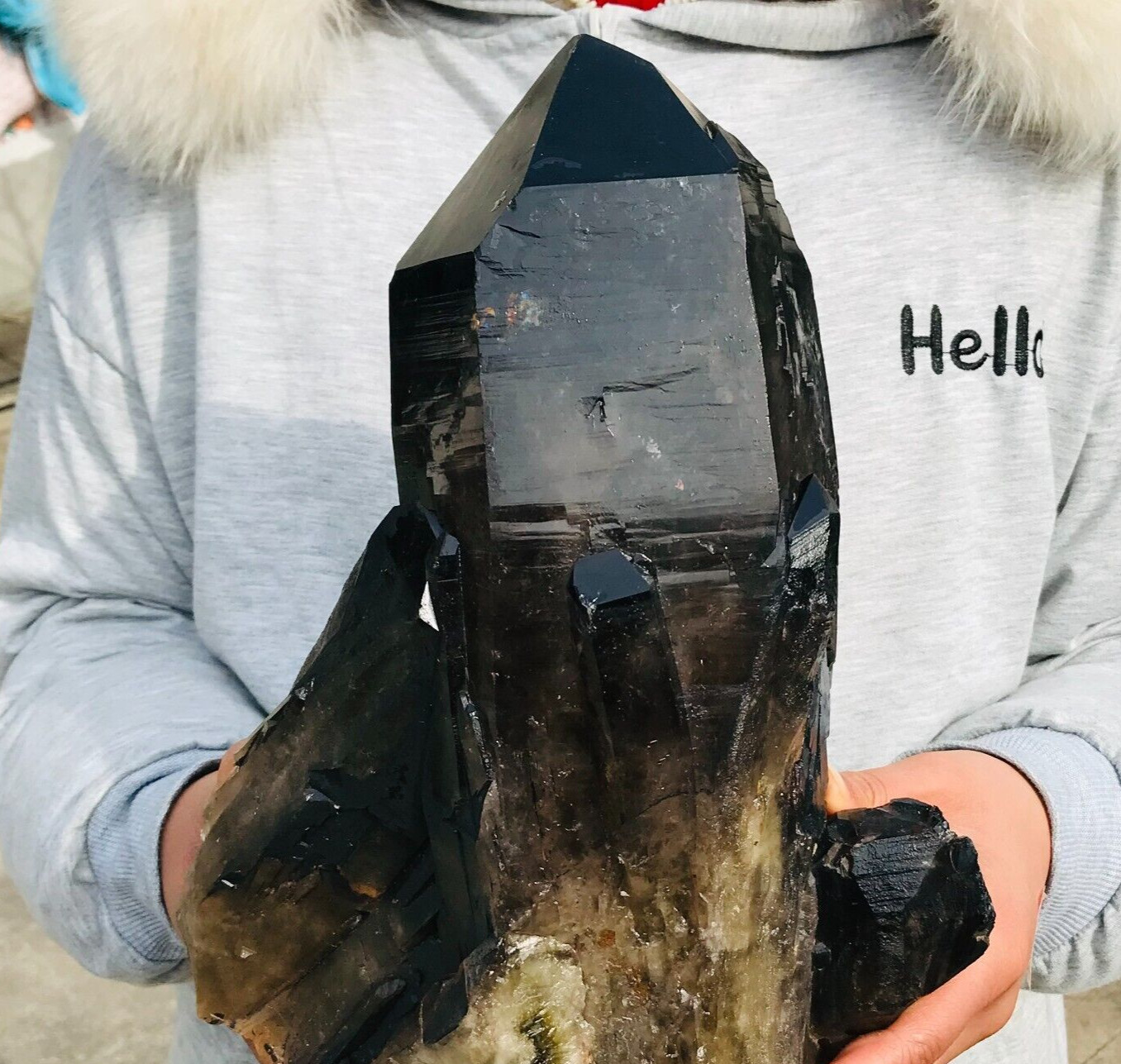 16.00lb Large Natural Smoky Black Skeleton Quartz Crystal Point Rough Mineral