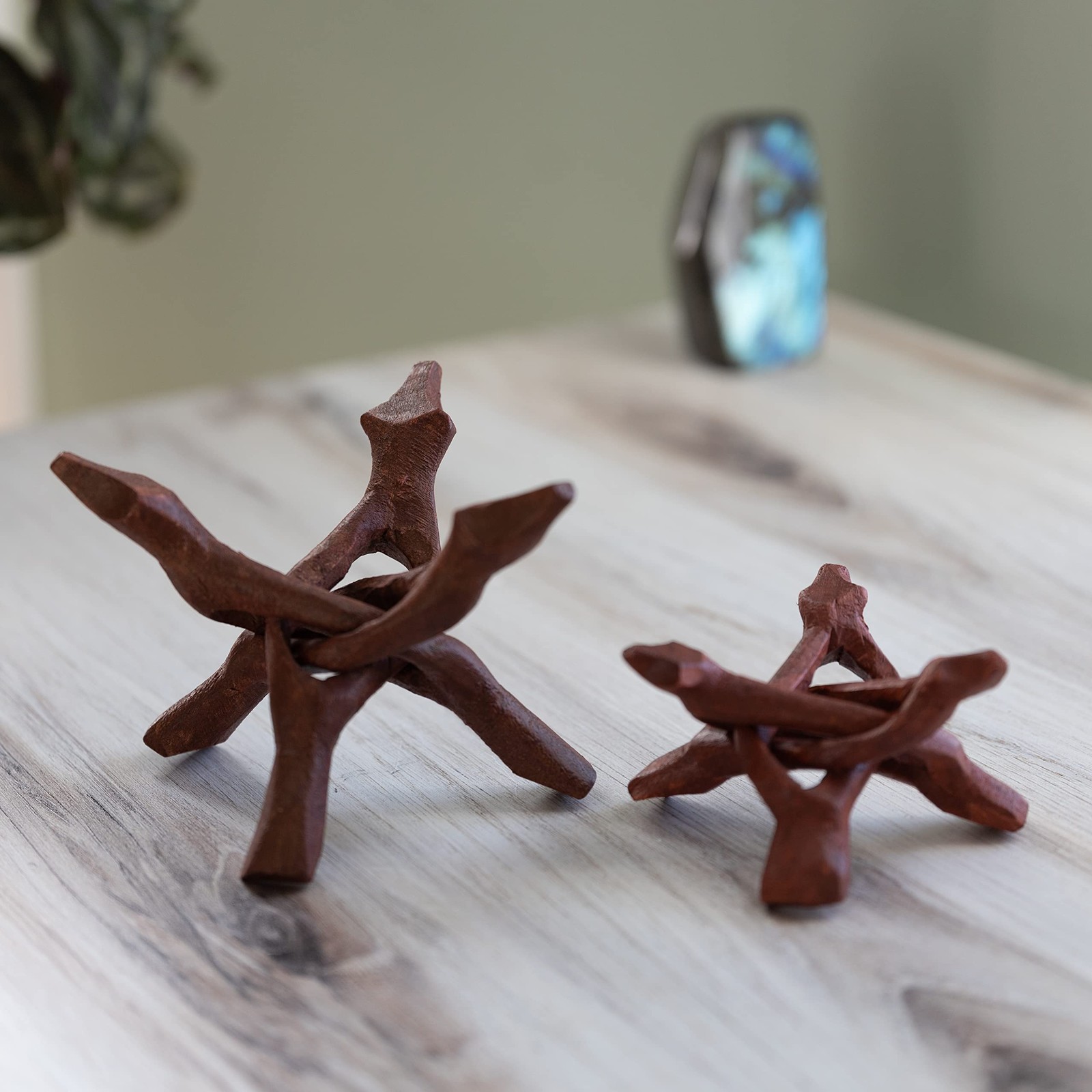 2PCS Wooden Tripod Stands 4″ & 6″ for Crystal Balls, Geodes, Decorative Bowls