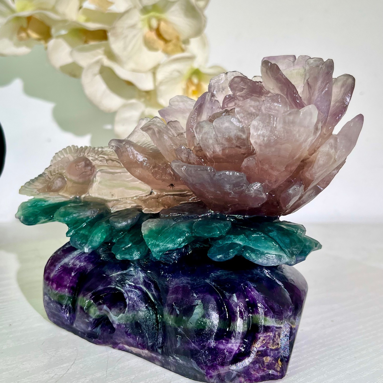 4.43LB Natural fluorite quartz products, hand carved and polished spiritual orn