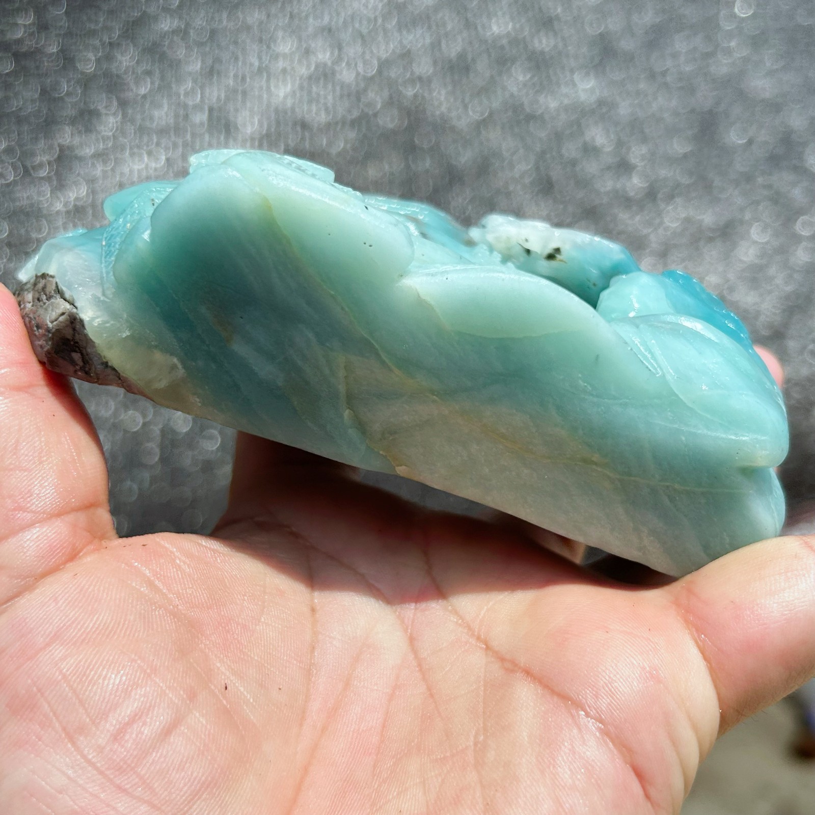 2.06LB Natural Amazonite Quartz Crystal Hand-Carved Mountain Scenery Sculpture