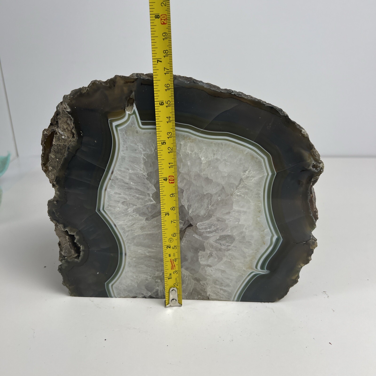 Geode Vibrant Beautiful Brazilian White Green Brown Agate Geode Bookends Rare