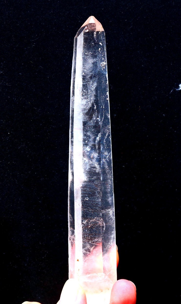 Natural transparent “blue needle pyramid” crystal iron ore mineral specimen