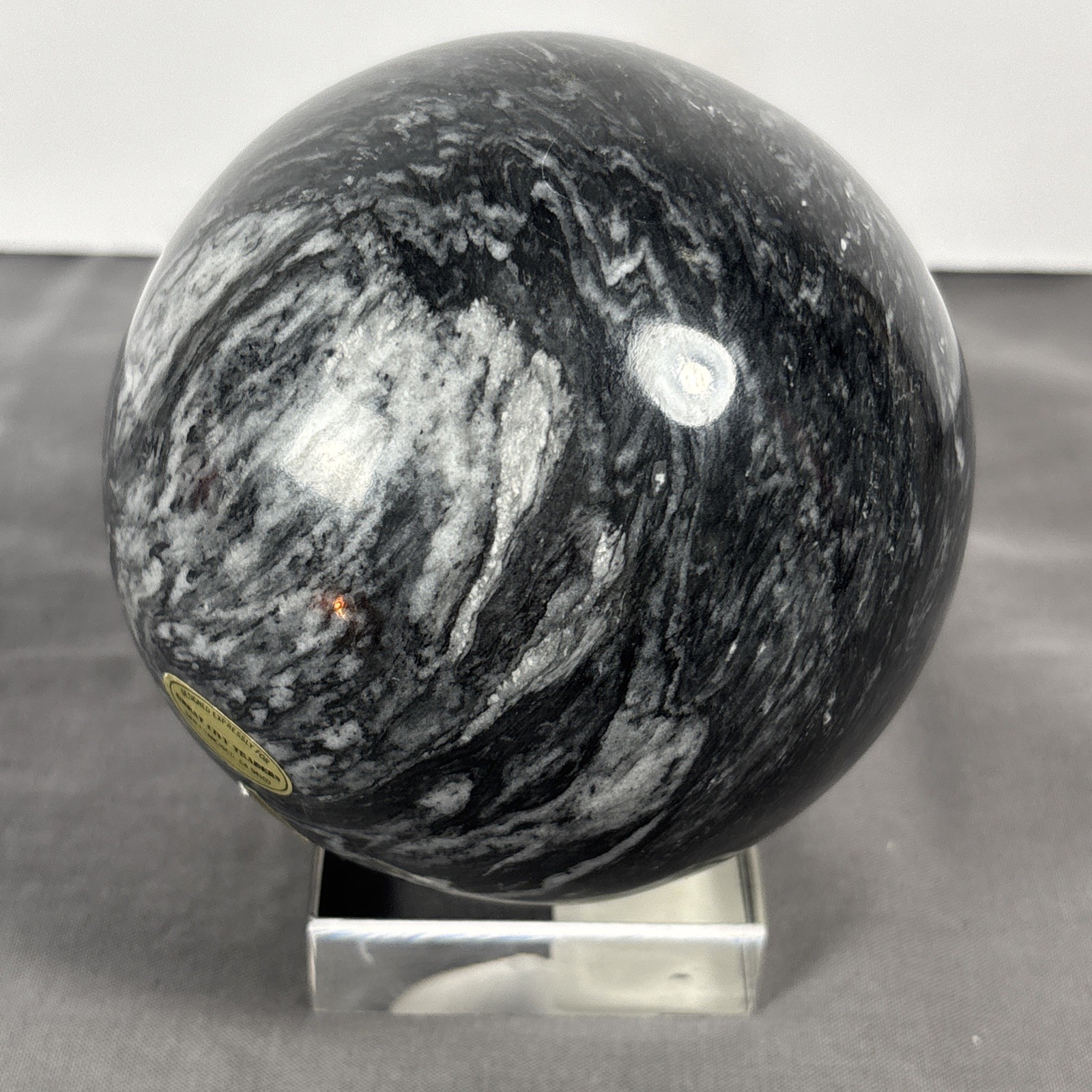 Polished Black Moonstone Large Sphere on Clear Acrylic Stand