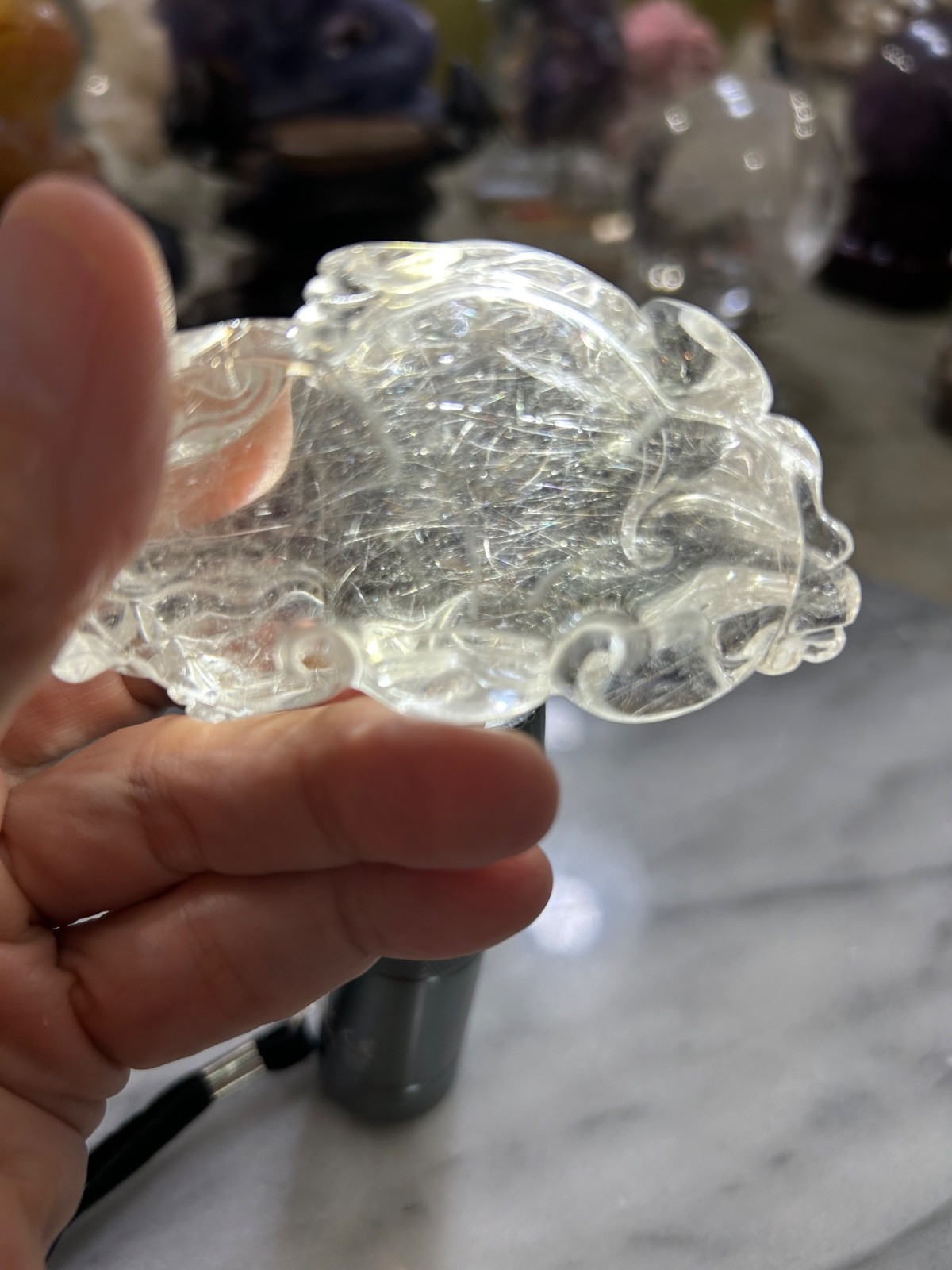 Natural silver thread Rutilated quartz Crystal pixiu Dragon