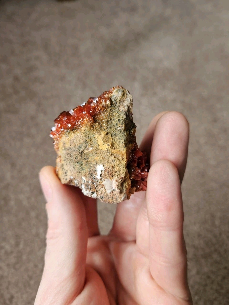 2 3/8″, 102 G, Gem Fire Red Vanadinite Cluster, Midelt, Morocco