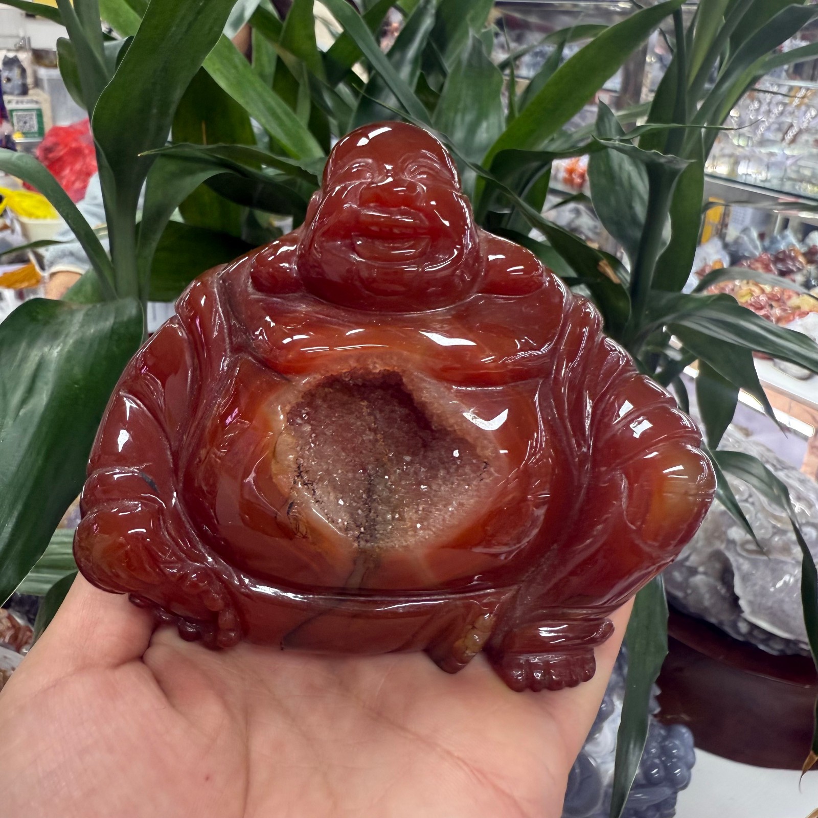 1.1LB Natural Red agate hand carved Buddha Quartz Crystal reiki healing random
