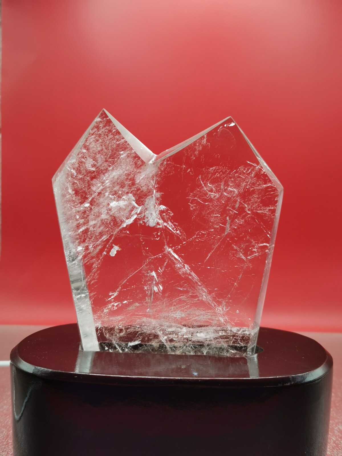 Natural Clear Quartz Double Point Obelisk Crystal With Custom Light Stand 364G
