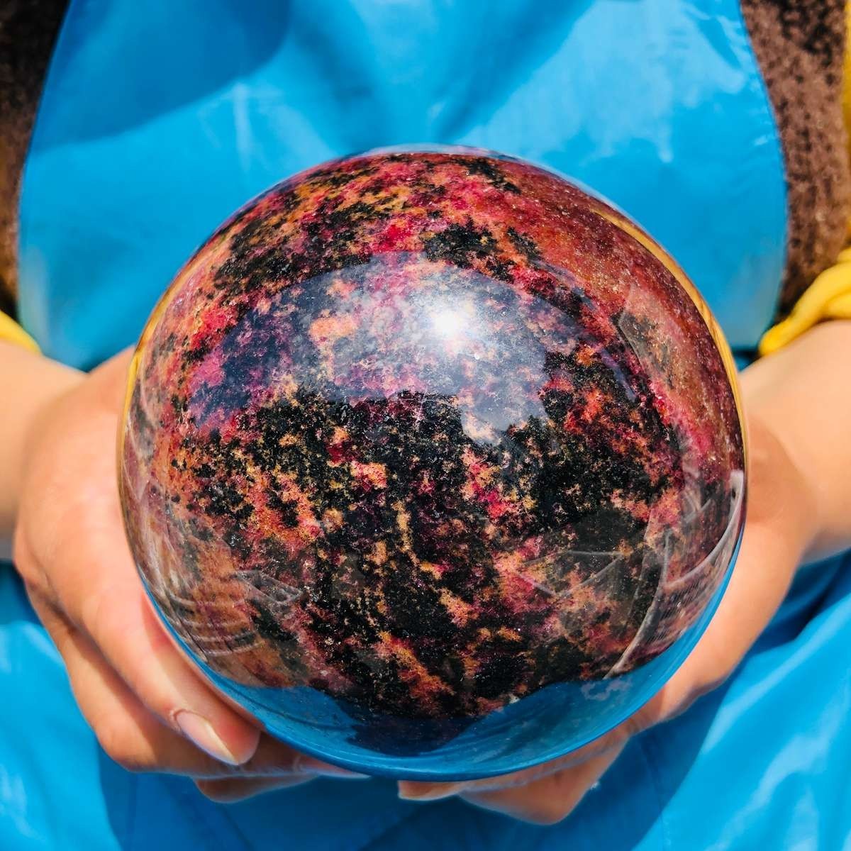 5.65 LB Natural Rhodonite Crystal Sphere Pink Black Healing Gem Stone 4781