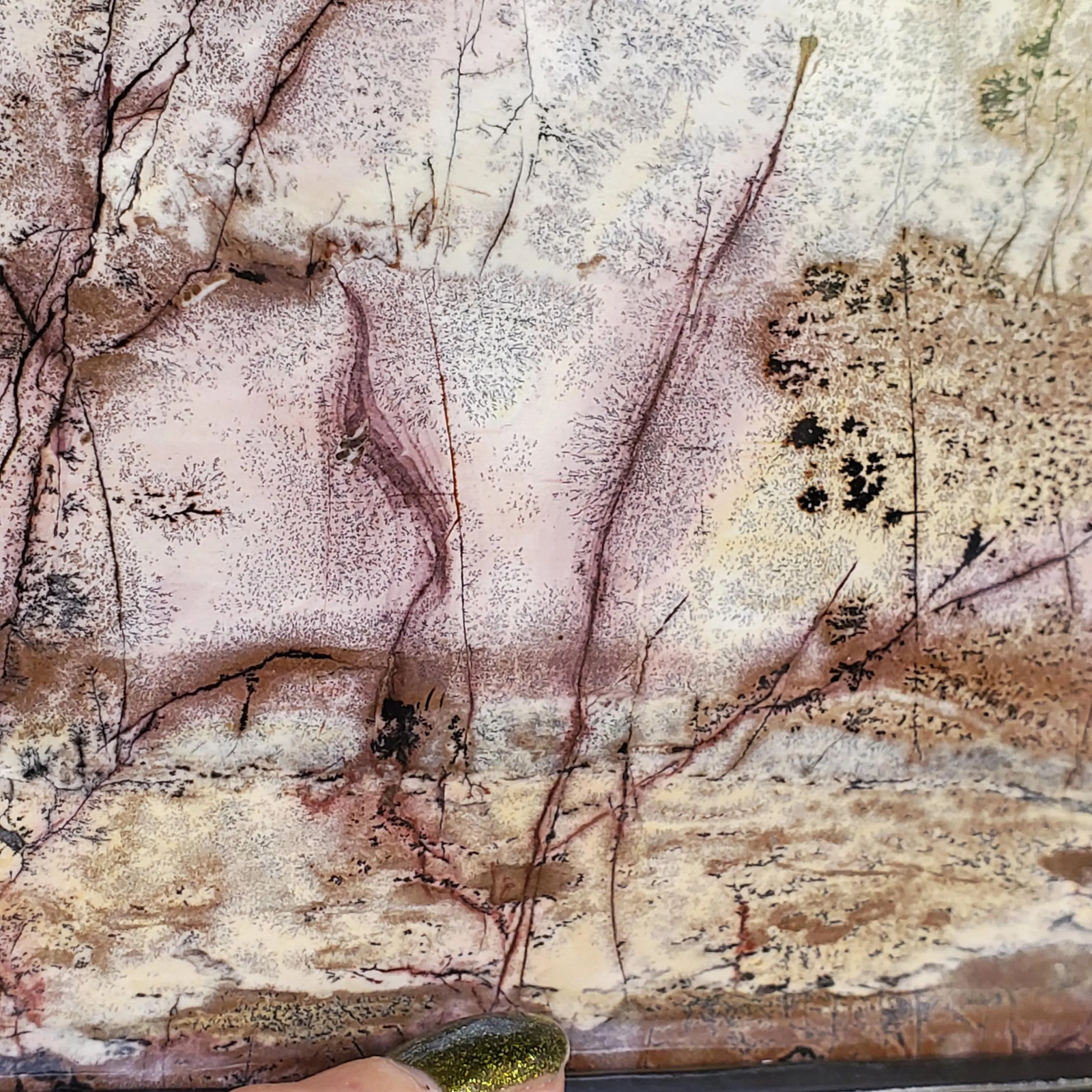 Picture Jasper Dendrite Pastel Display Crystal Tile With Stand 910 grams