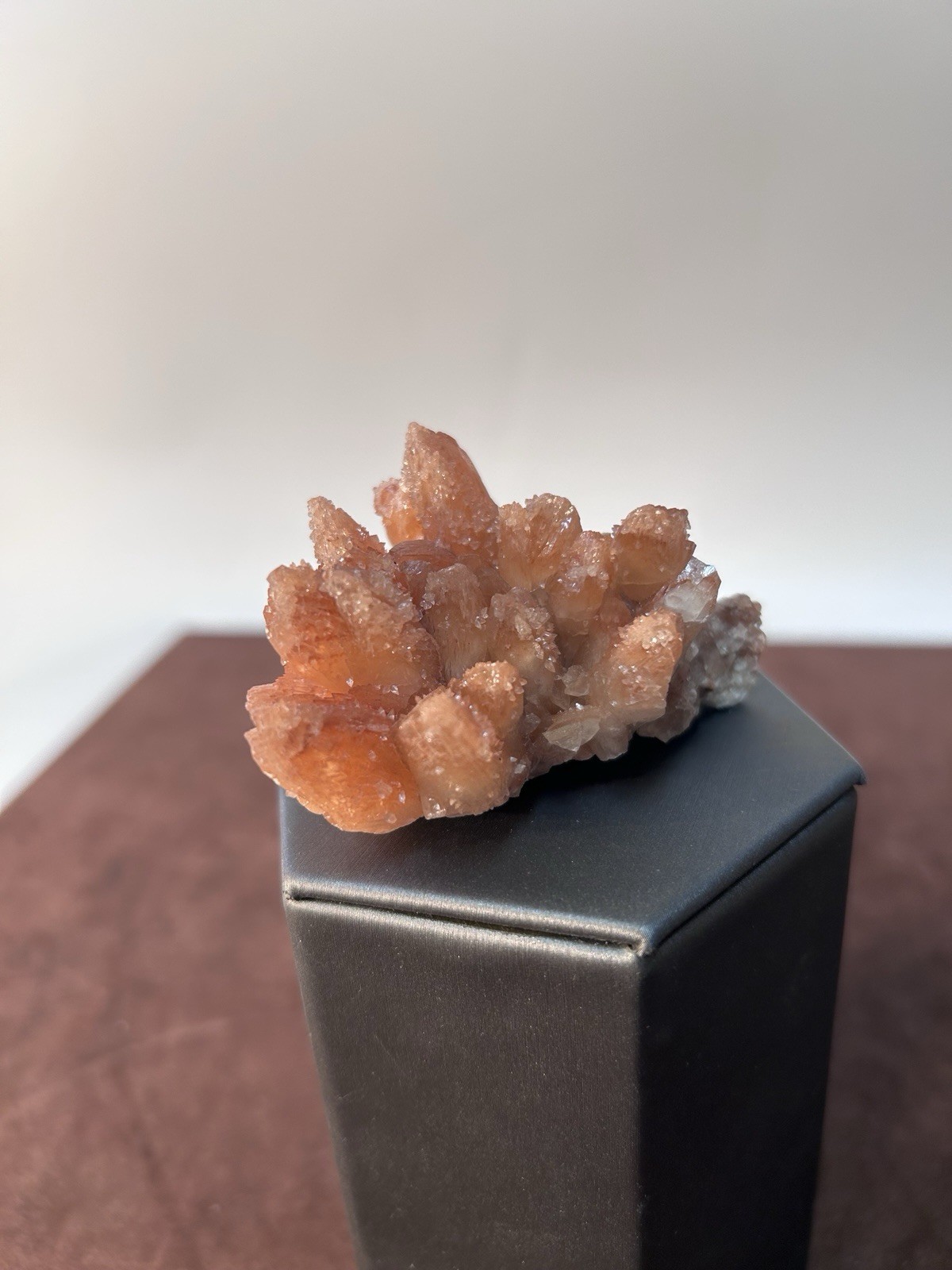 Peachy Salmon Orange Calcite on Calcite Santa Eulalia Mexico Joseph Simon