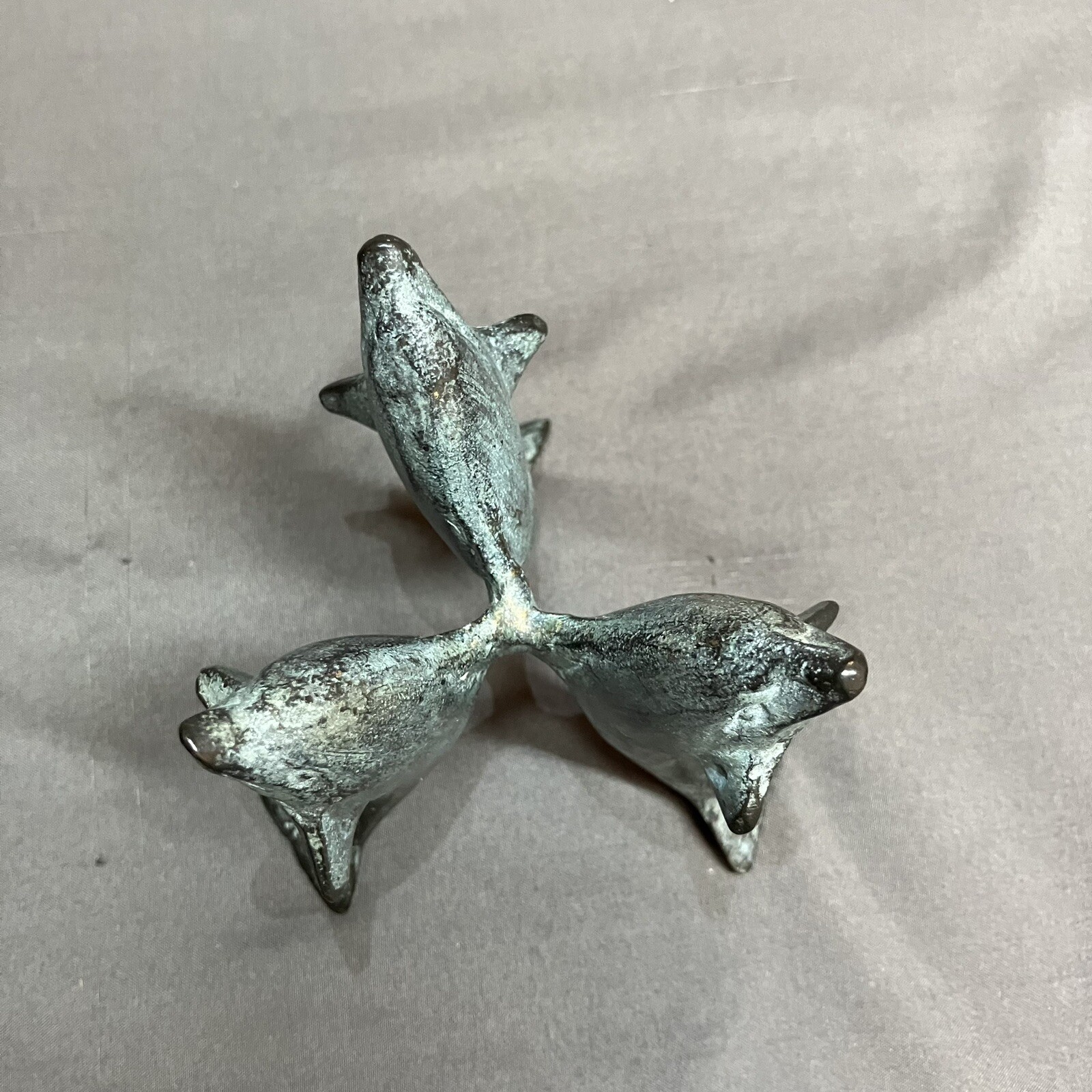 3” Banded Gemstone Dolphin Stand / Onyx ? Stone / Sphere Ball / 76mm / REPAIRED