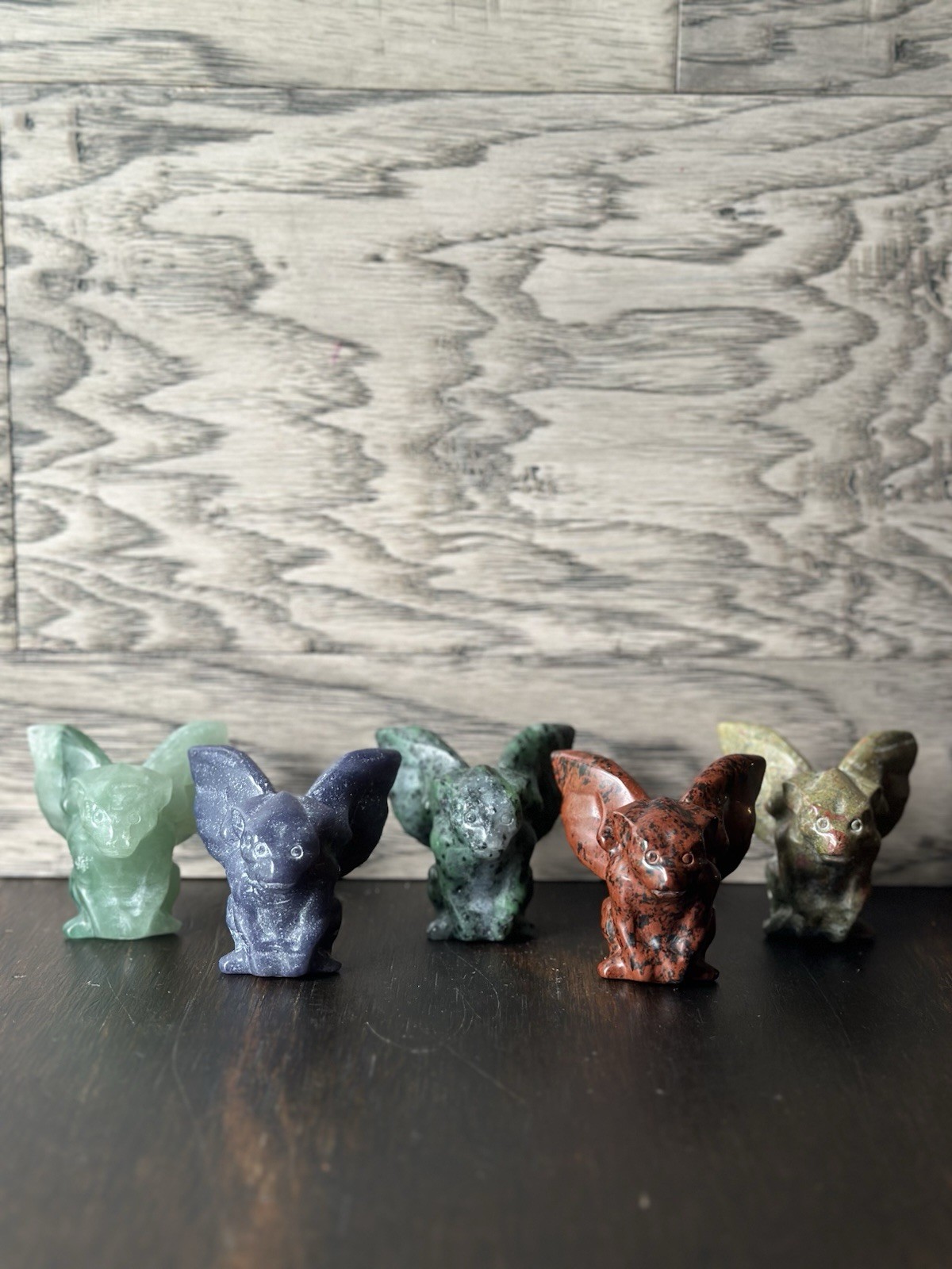 Crystal Gargoyle Carvings 5pcs | Unikite, Green Strawberry Quartz & More |