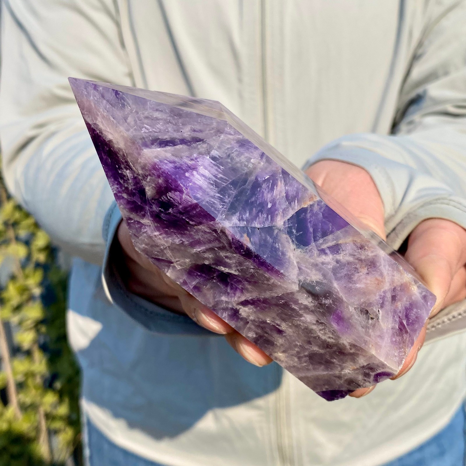 438G Natural Dream Amethyst Crystal Column Magic Wand Obelisk Point Healing