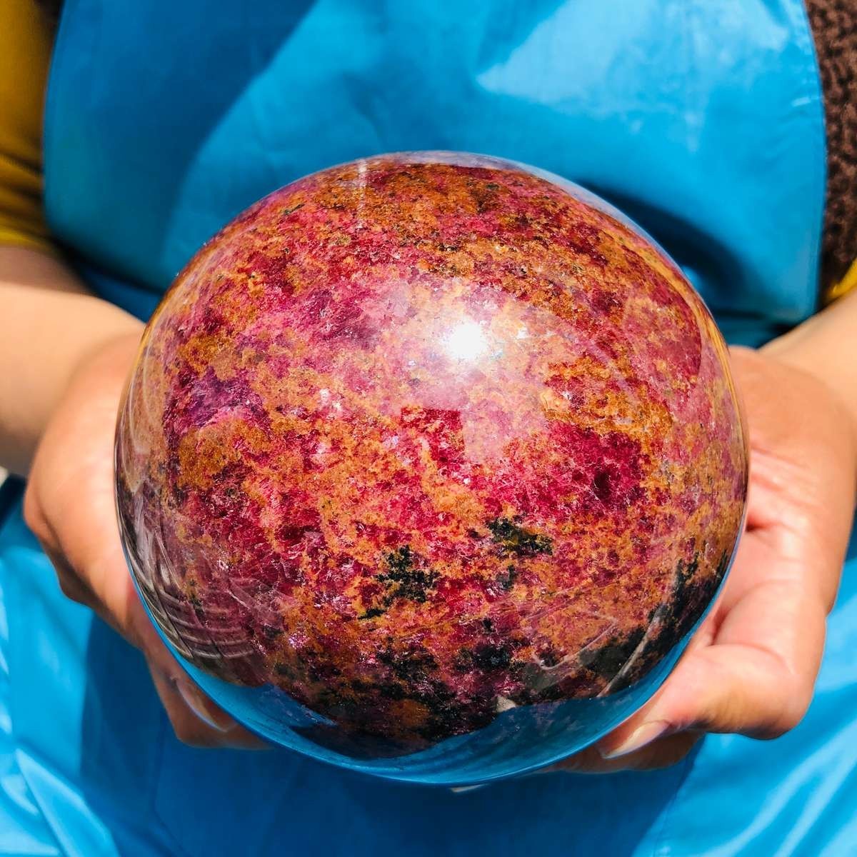 5.76LB Natural Rhodonite Crystal Sphere Pink Black Healing Gem Stone 4796