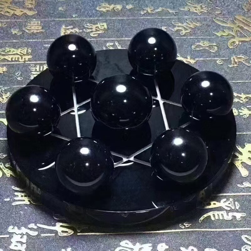 7pcs Natural Obsidian Healing Crystal Ball Quartz Seven Star Group Sphere+stand