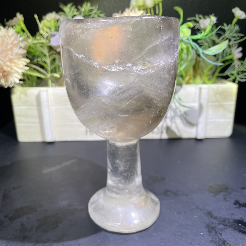 1.4LB 5.9″Natural Smoky Quartz Wine Glass Crystal Reiki Heal Carving Gift Decor