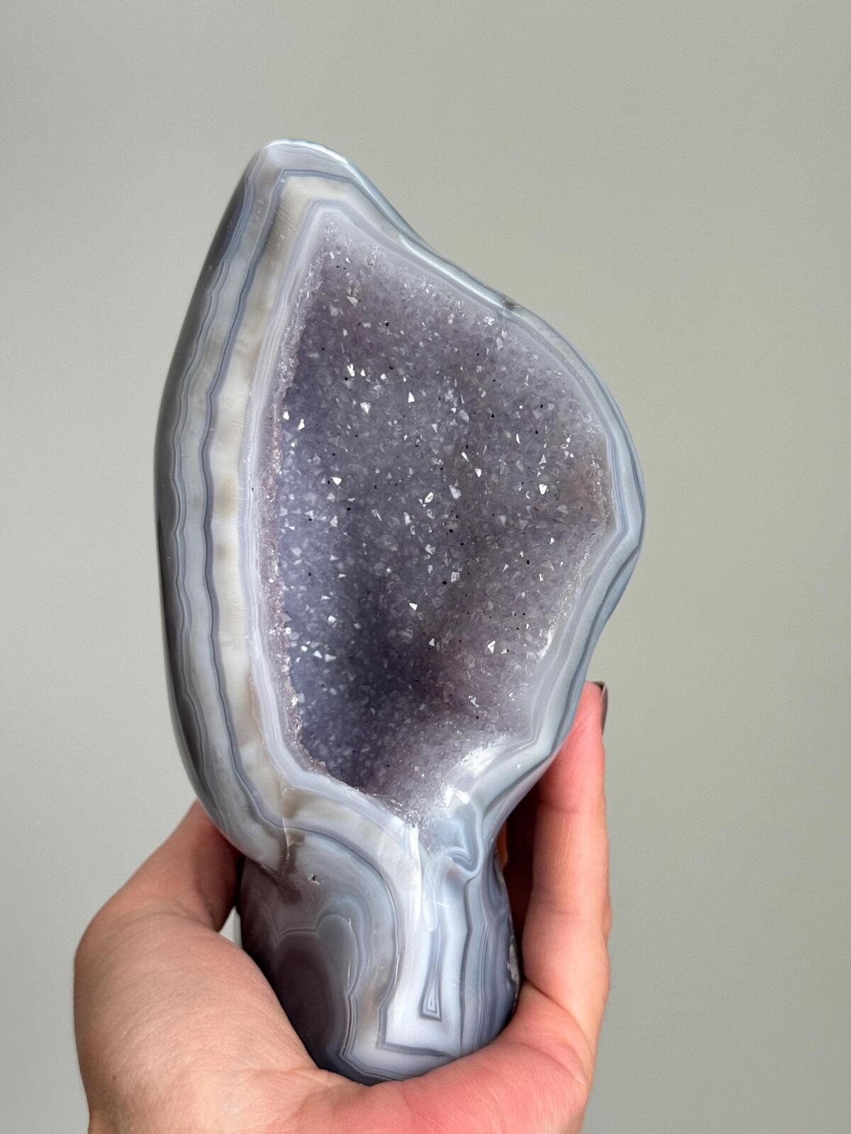 Amethyst Geode Natural Blue Banded Agate Crystal Cluster Uruguayan Mineral A900