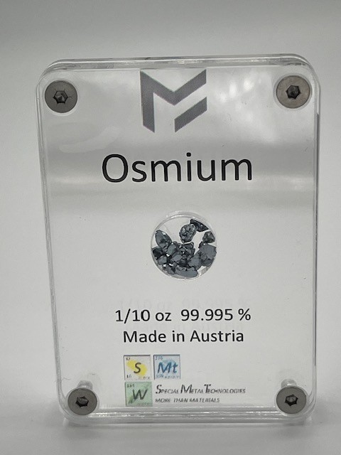 Crystalline Osmium 1/10th oz sealed in acrylic housing – Made in Austria