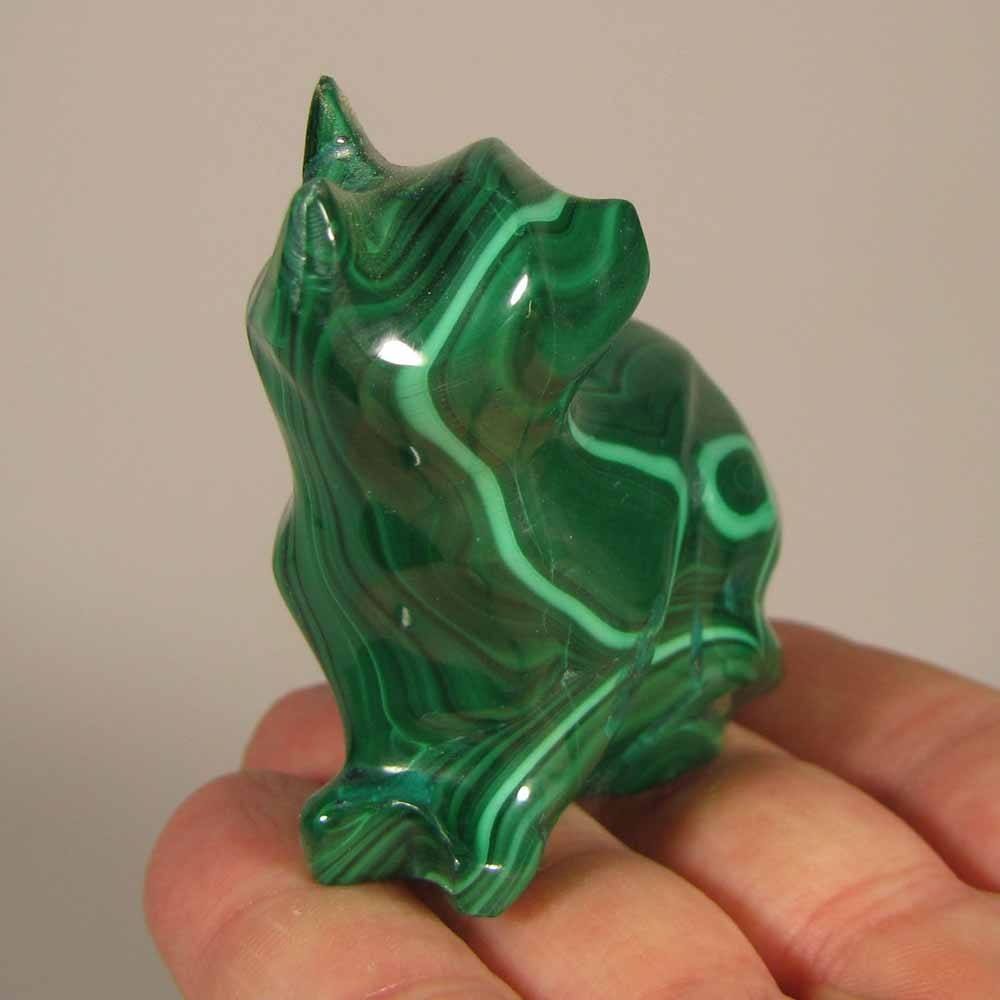 2.4″ Handcarved MALACHITE CAT Gemstone Animal Carving – Congo, Africa