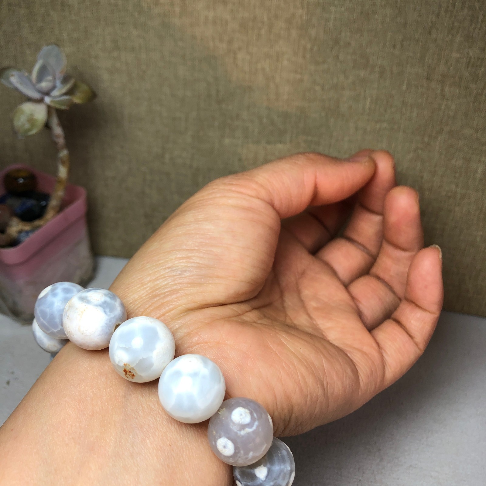 1pcs wholesale Natural sakura rough Crystal chain beads bracelet 15-16mm A2792