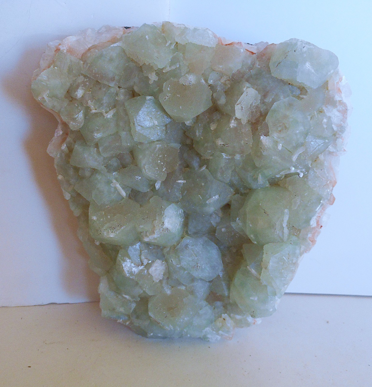 Blocky Green Apophyllite Crystal Cluster Plate . With Some White Stilbite 6.3′”