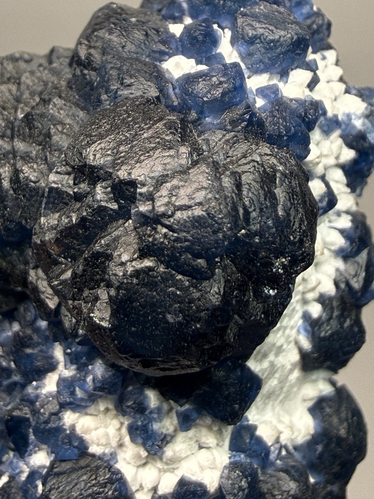 Superb Blueberry Fluorite on Candle Quartz |Huanggang Liang Mine, Inner Mongolia