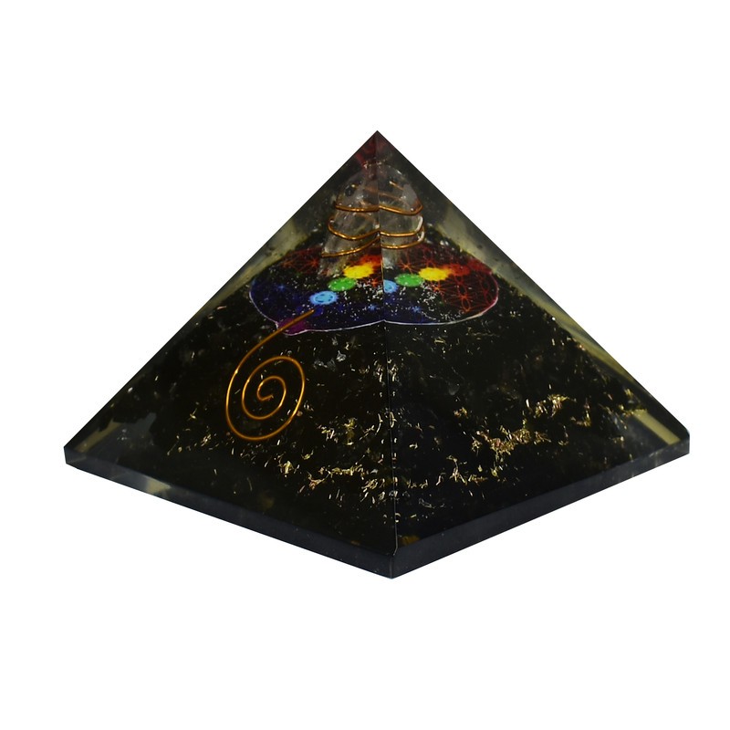 Black Tourmaline Orgone Pyramid Flower Of Life Protection Healing Stone Crystal