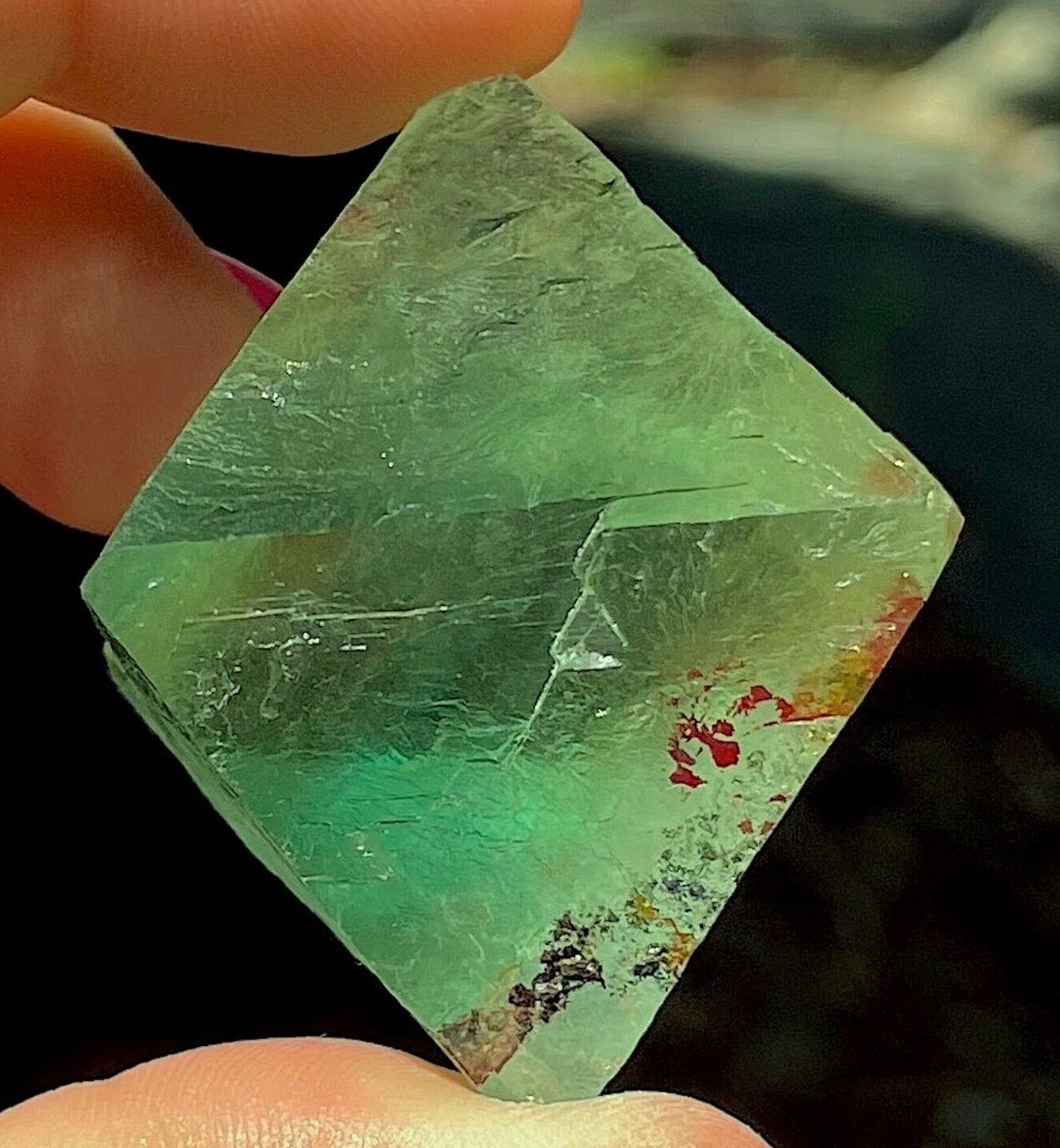 Fluorite Octahedron Gem Apple Green Color From Riemvasmaak South Africa 4.7 cms