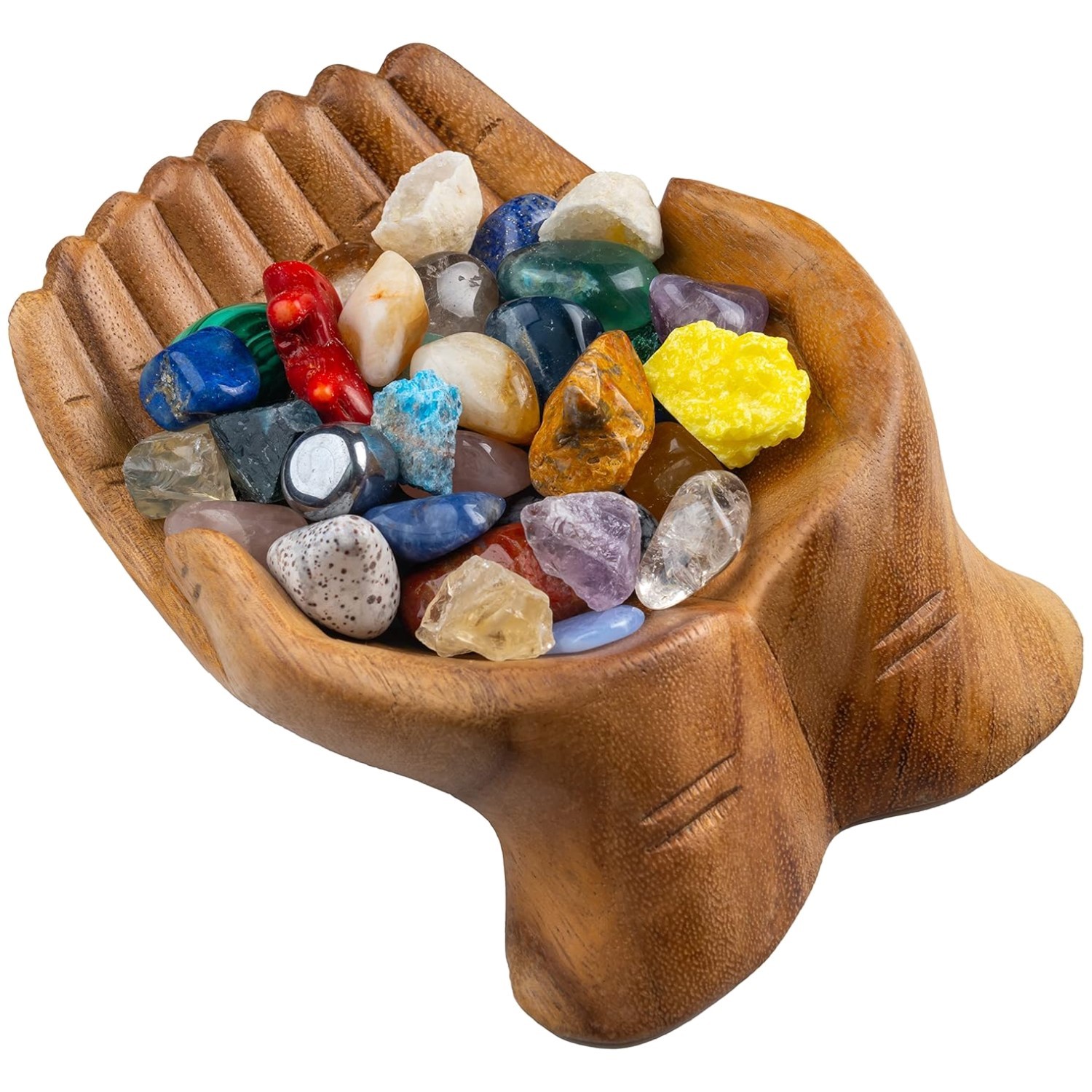 Carved Hands Rock Collection Holder – Crystal Stand