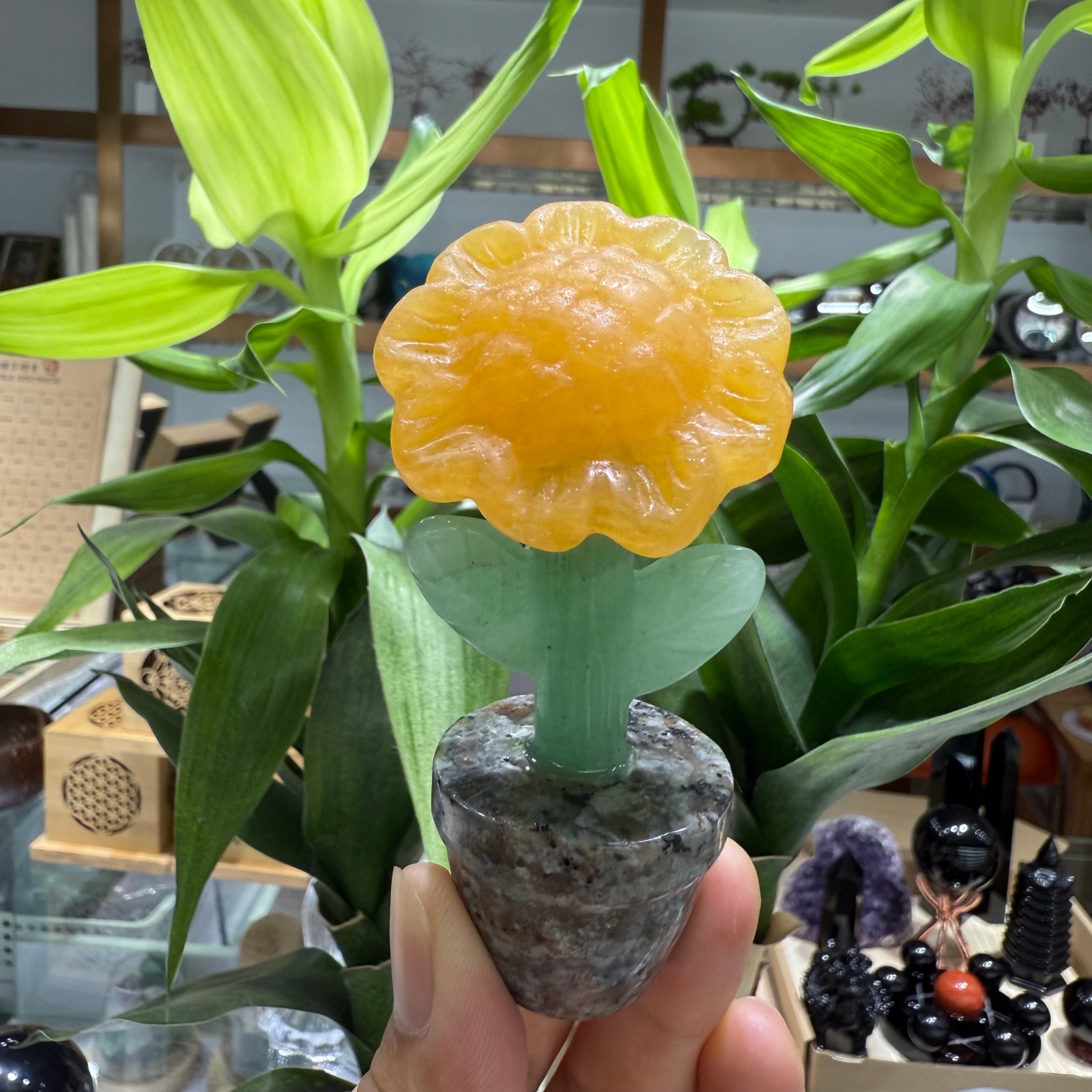 3.3″ natural geode stone Sunflower quartz Crystal Healing Energy Decor