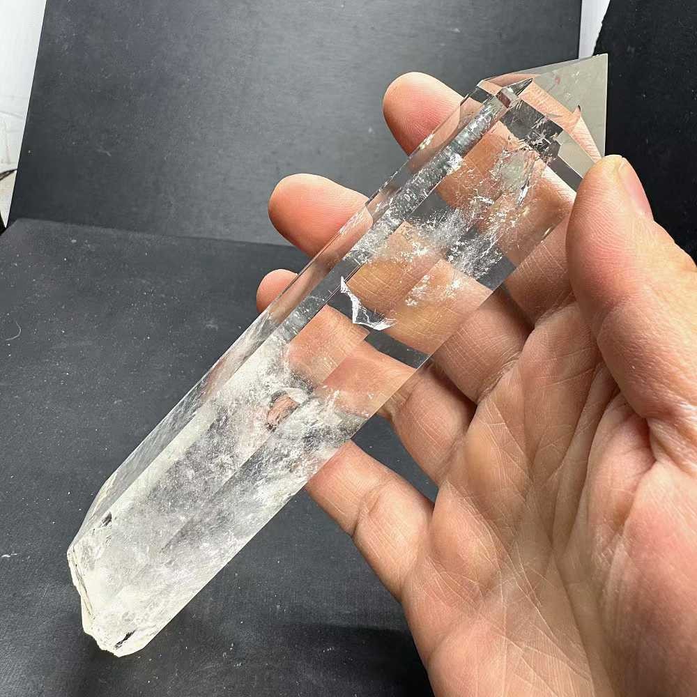 350g Natural White Quartz Obelisk Energy Crystal Point Wand Reiki Decor+Stand