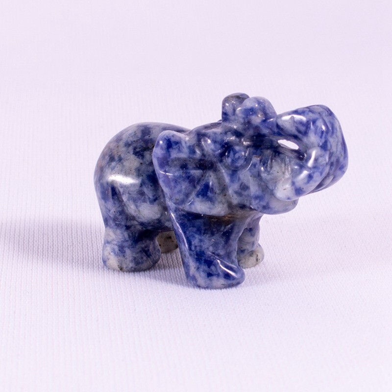 Natural Blue Sodalite Quartz Crystal Carved Baby Elephant Healing Energy Stone