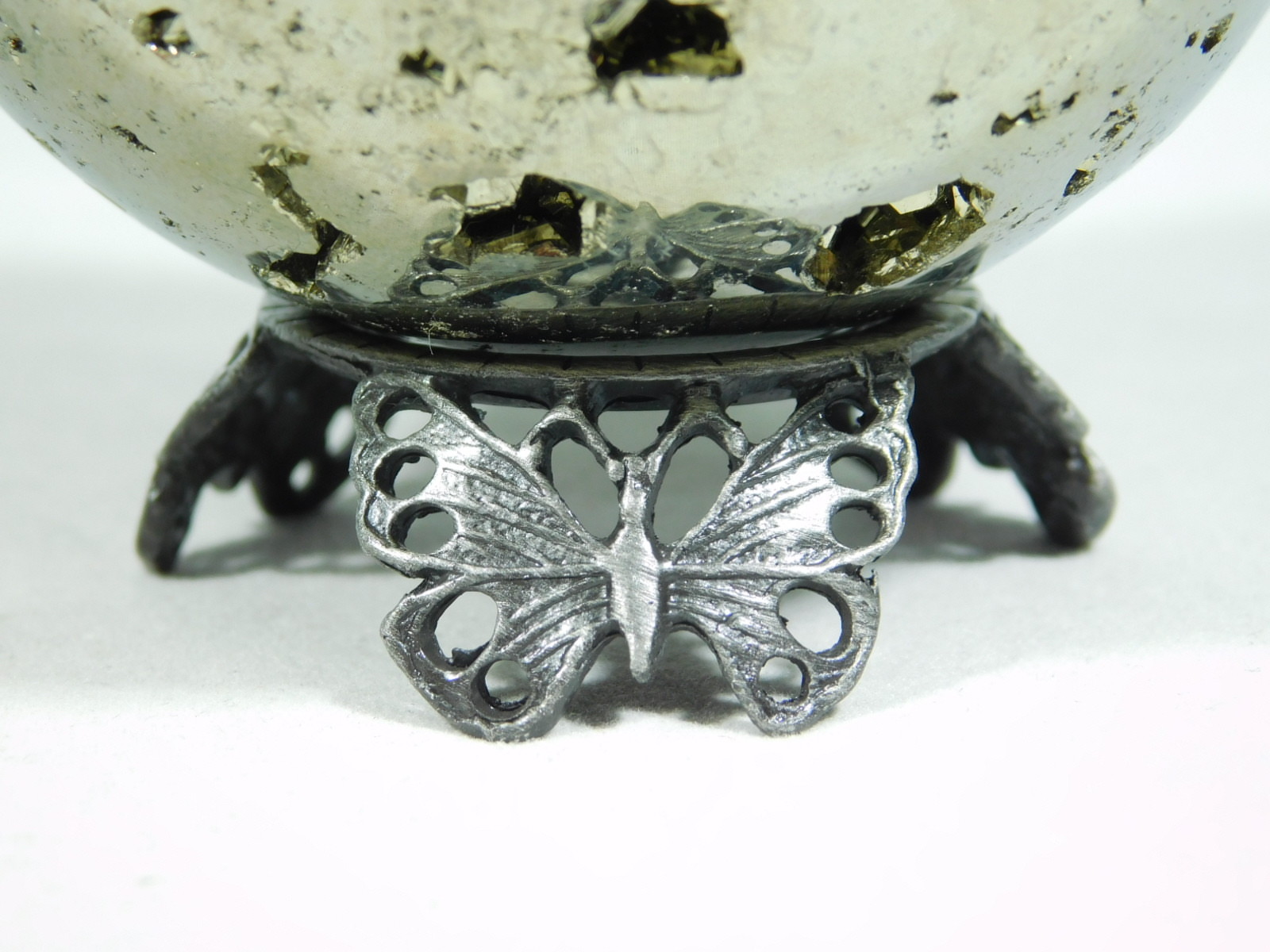 Sphere Display Stand BUTTERFLY Design Wing Holes Pewter Color