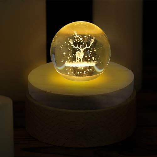 10 Pcs Round Wooden LED Display Bases for Glass Art & 3D Crystal Balls – Lighted