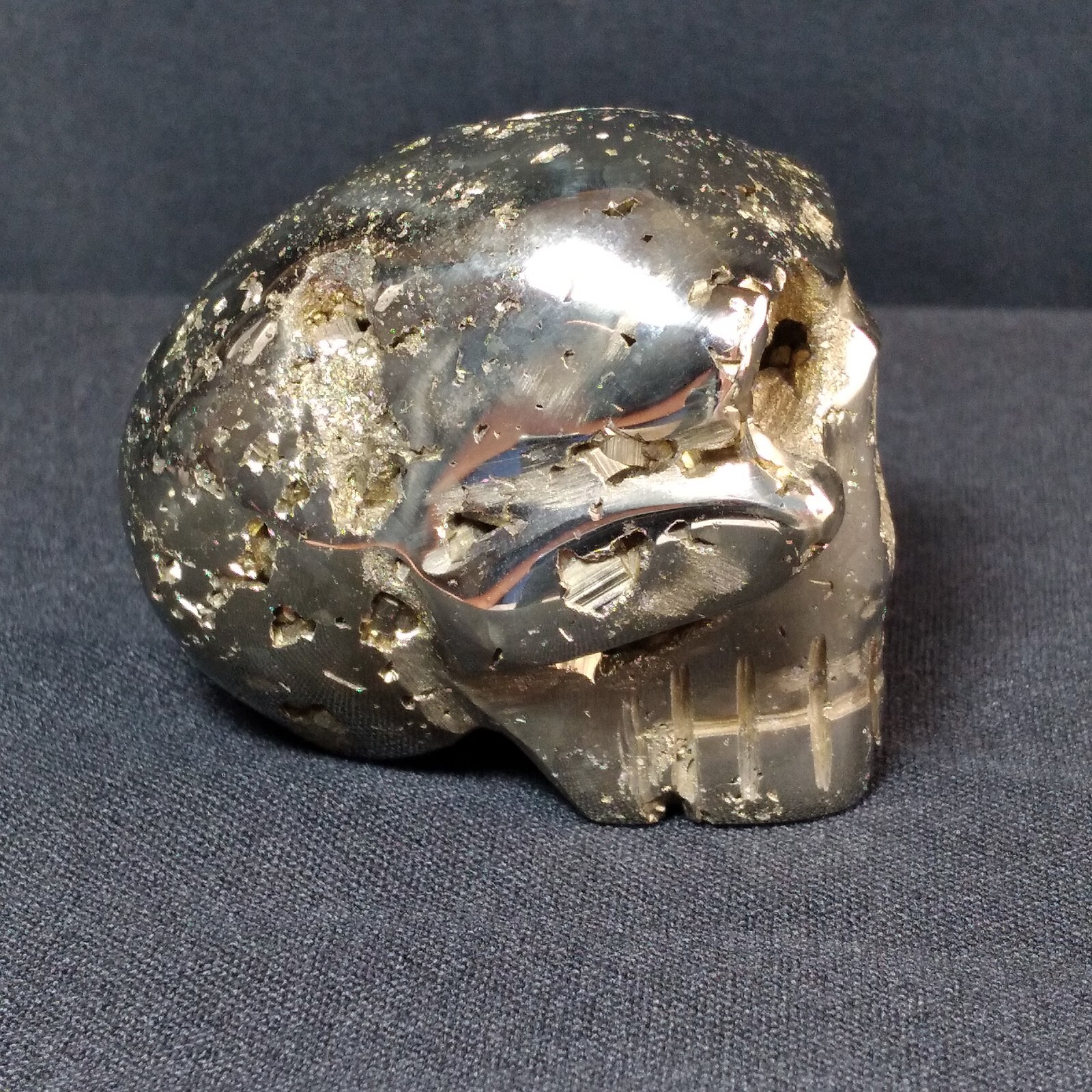 Hand Carved Skull Peruvian Pyrite Fools Gold Open Crystal Chambers Detail Heavy