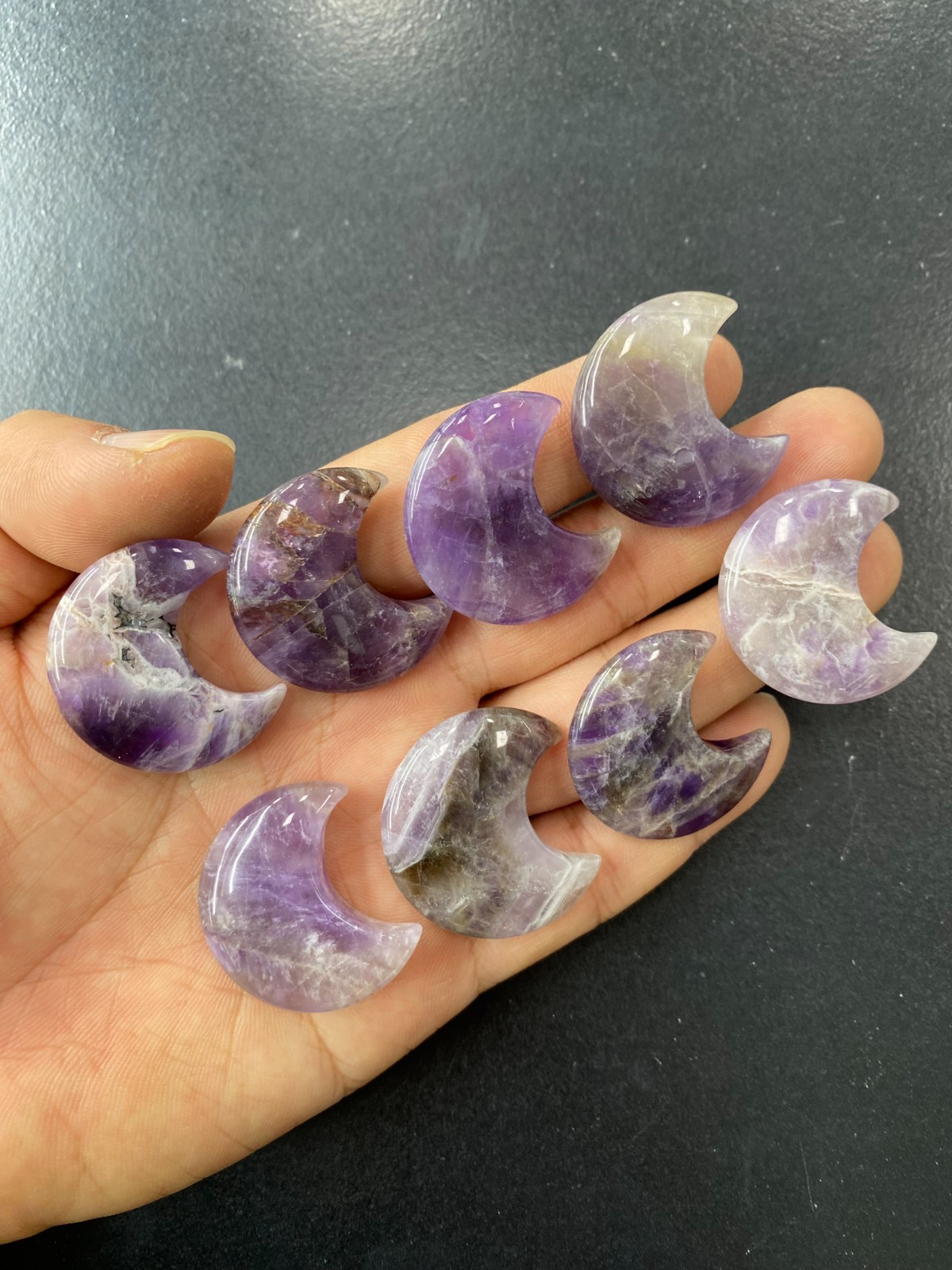 10pc Natural Dreamy Amethyst Quartz carved moon crystal reiki healing gift