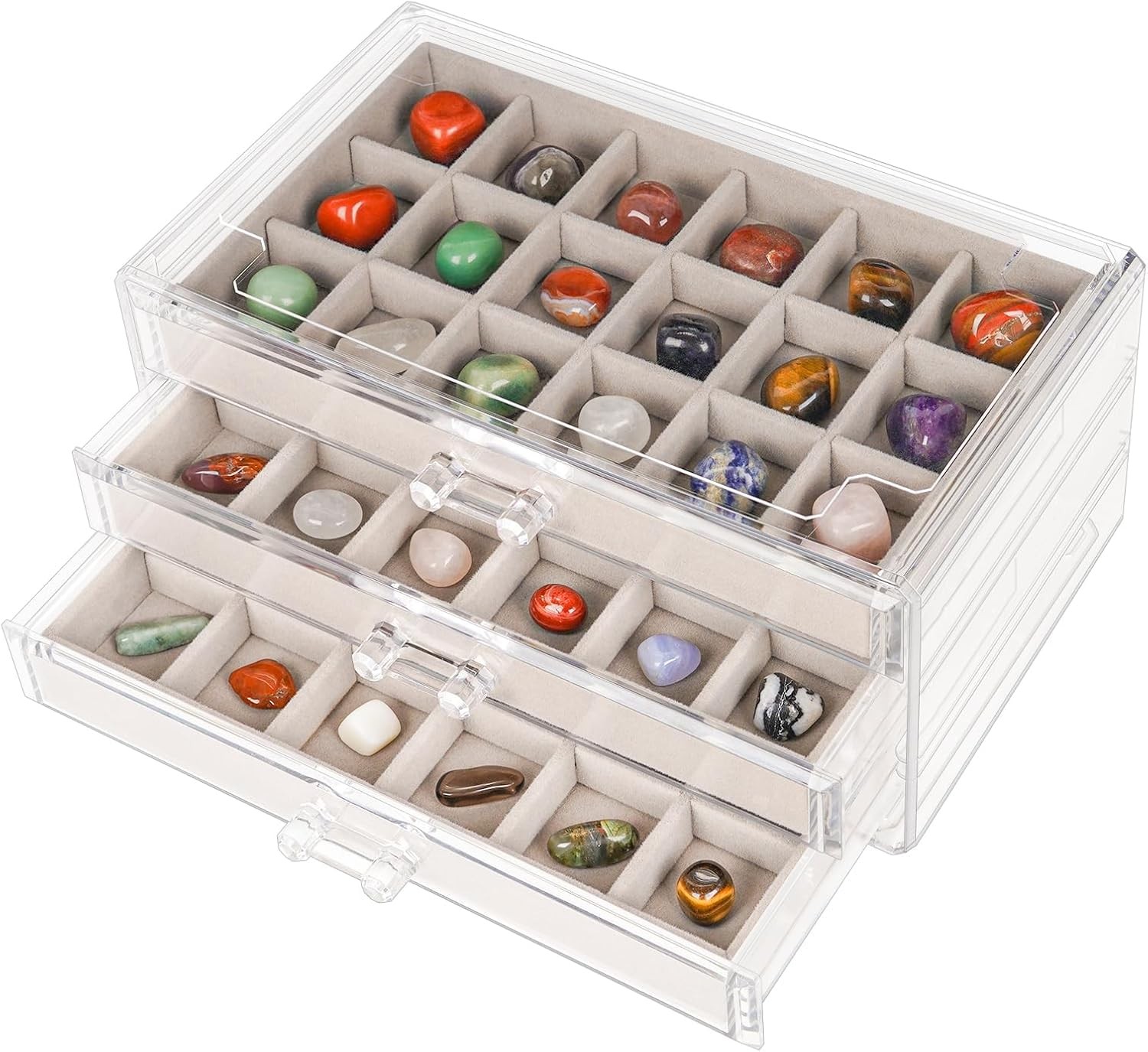 Rock Display Case,54 Grids Rock Collection Box for Kids with Mini Magnifying