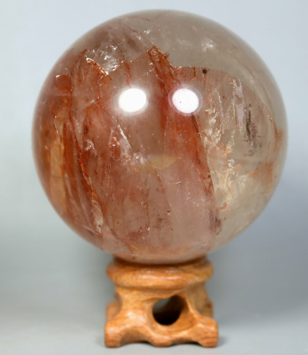 Natural RED FIRE QUARTZ Hematoid Crystal PHANTOM MULTI INCLUSIONS Sphere / Stand