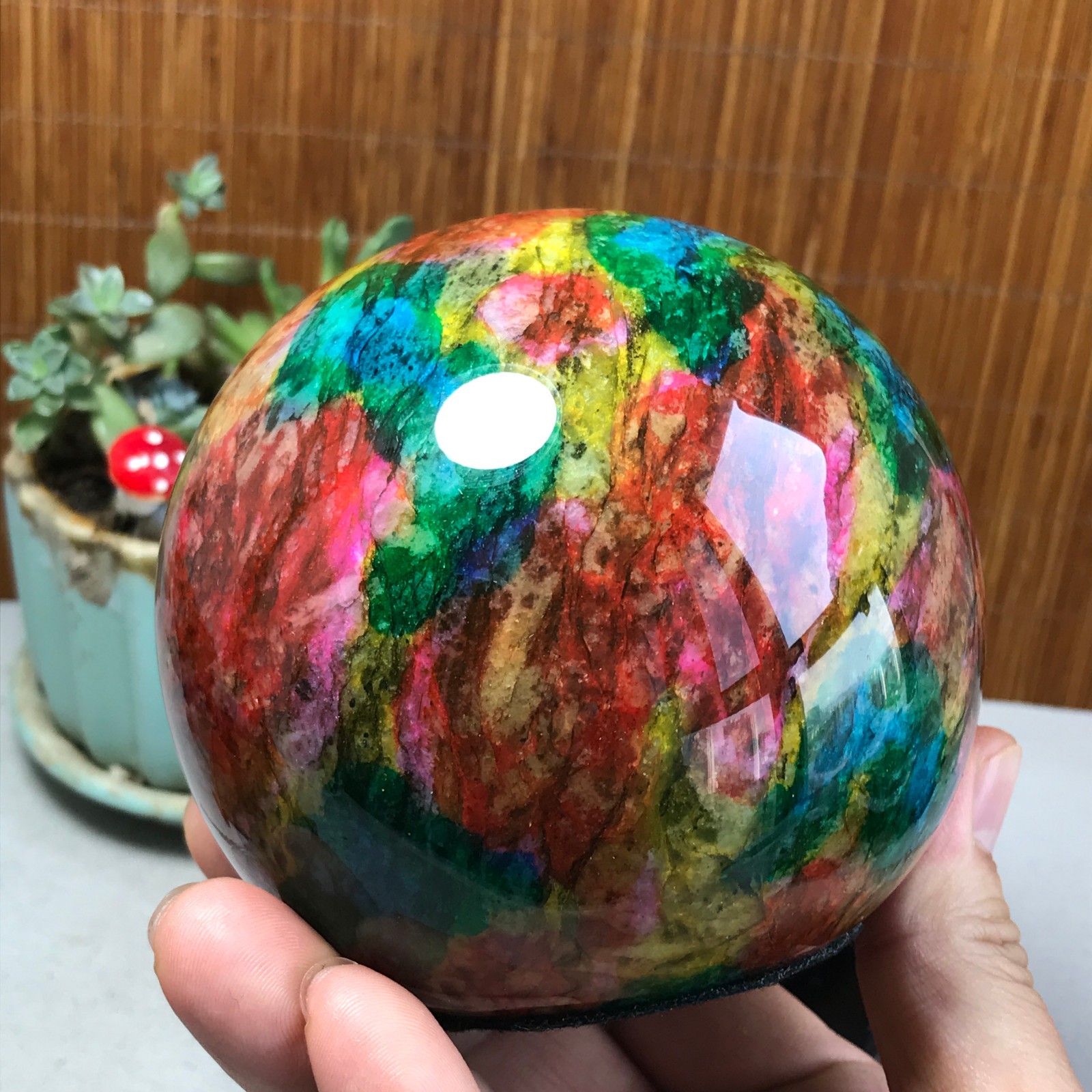 Natural “Seven Colors Jade” sphere Ball -Taiwan China 1.85kg Base Random A5806